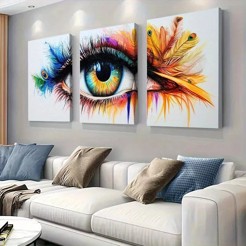 3-Piece Modern Abstract Vibrant Peacock Feather Eye Wall Art Set - Framed Canvas 50x70cm - High Quality Print - 100% Australian Made - Ready to Hang - Perfect for Living Room, Bedroom & Office Decor