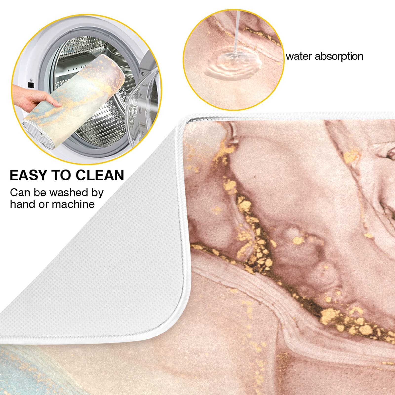 16x18 Inch Absorbent Dish Drying Mat - Non-Slip Kitchen Counter Mat for Dishes, Cups & Utensils | Marble Pattern Drying Pad for Countertops, Sinks & Kitchen Decor