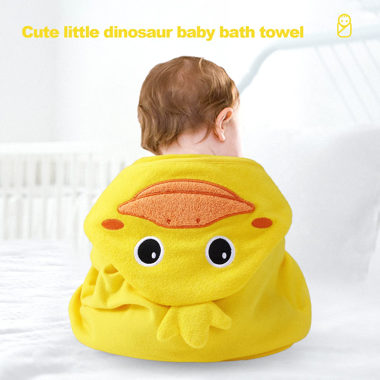 **SYNPOS Hooded Baby Bath Towel Set with 5 Washcloths - Ultra Absorbent Cotton for Boys & Girls, Toddlers & Infants - Yellow Duck Design - Perfect for Bath Time, Swimming & After-Splash Fun**