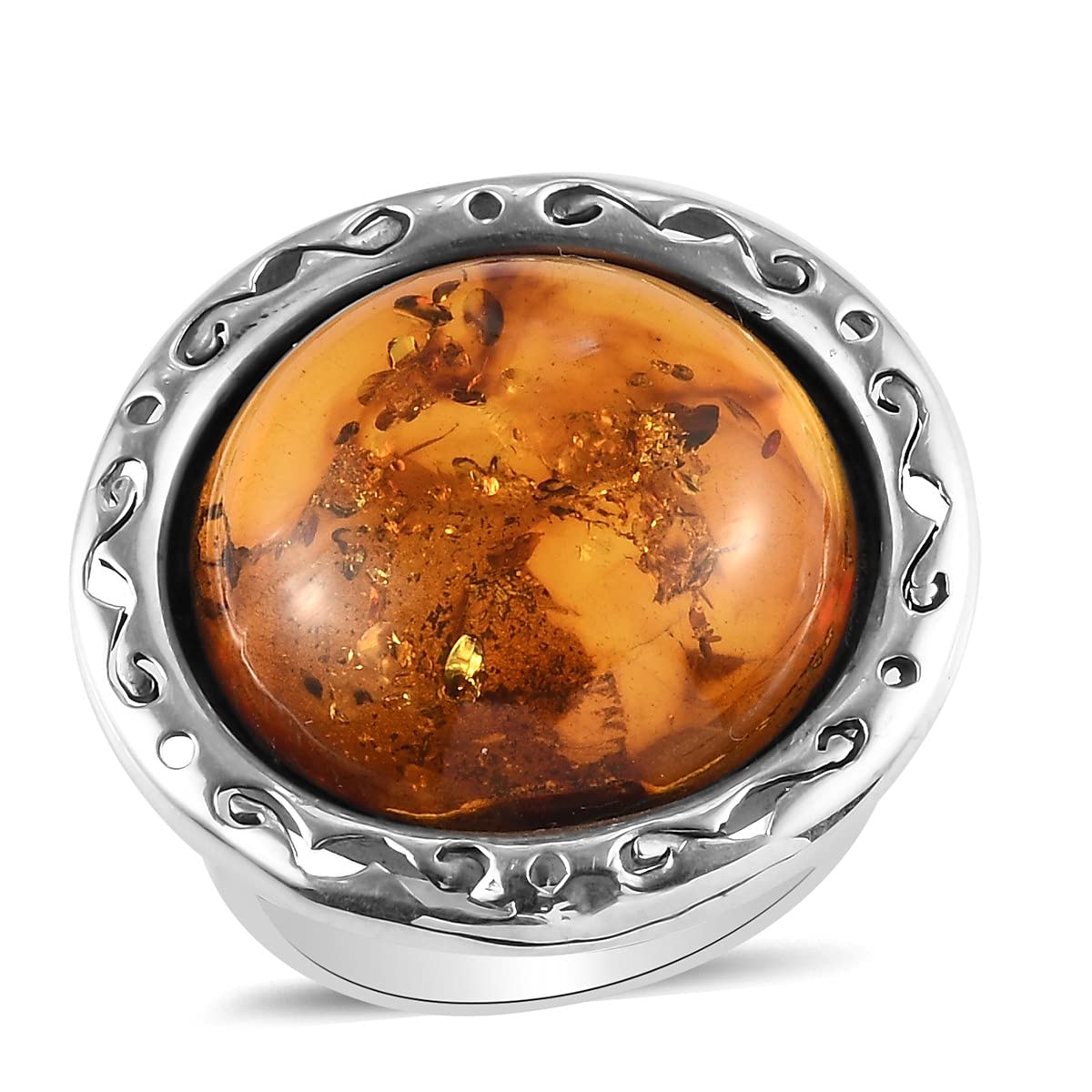 925 Sterling Silver Platinum Plated Amber Ring for Women - Size 7 | Elegant Wedding, Engagement, Promise & Anniversary Jewelry Gift | Perfect for Valentine's Day, Date Nights & Special Occasions