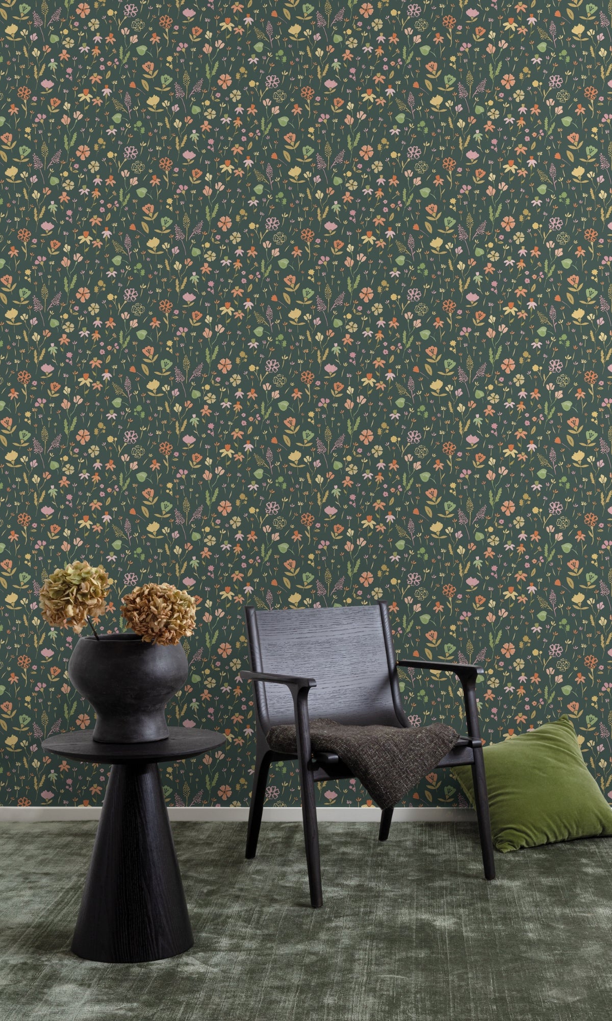 Black Minimalist Floral Prints Wallpaper R7975 - Self-Adhesive Peel and Stick Wallpaper for Bedroom, Living Room, Office Decor