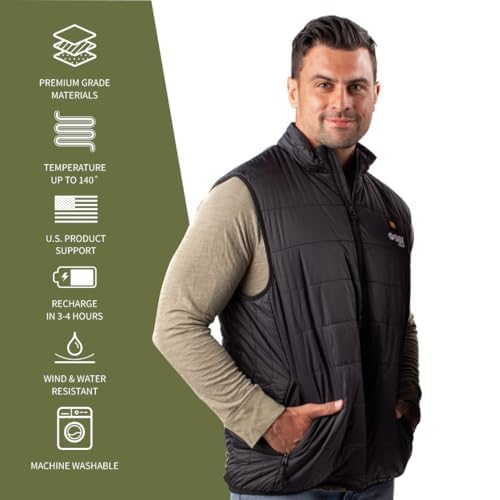 Element Men's Heated Vest with 10-Hour Battery Life - 3 Adjustable Heat Settings (Includes Battery & Charger) - Onyx Black - Perfect for Winter Outdoor Activities, Camping & Hiking