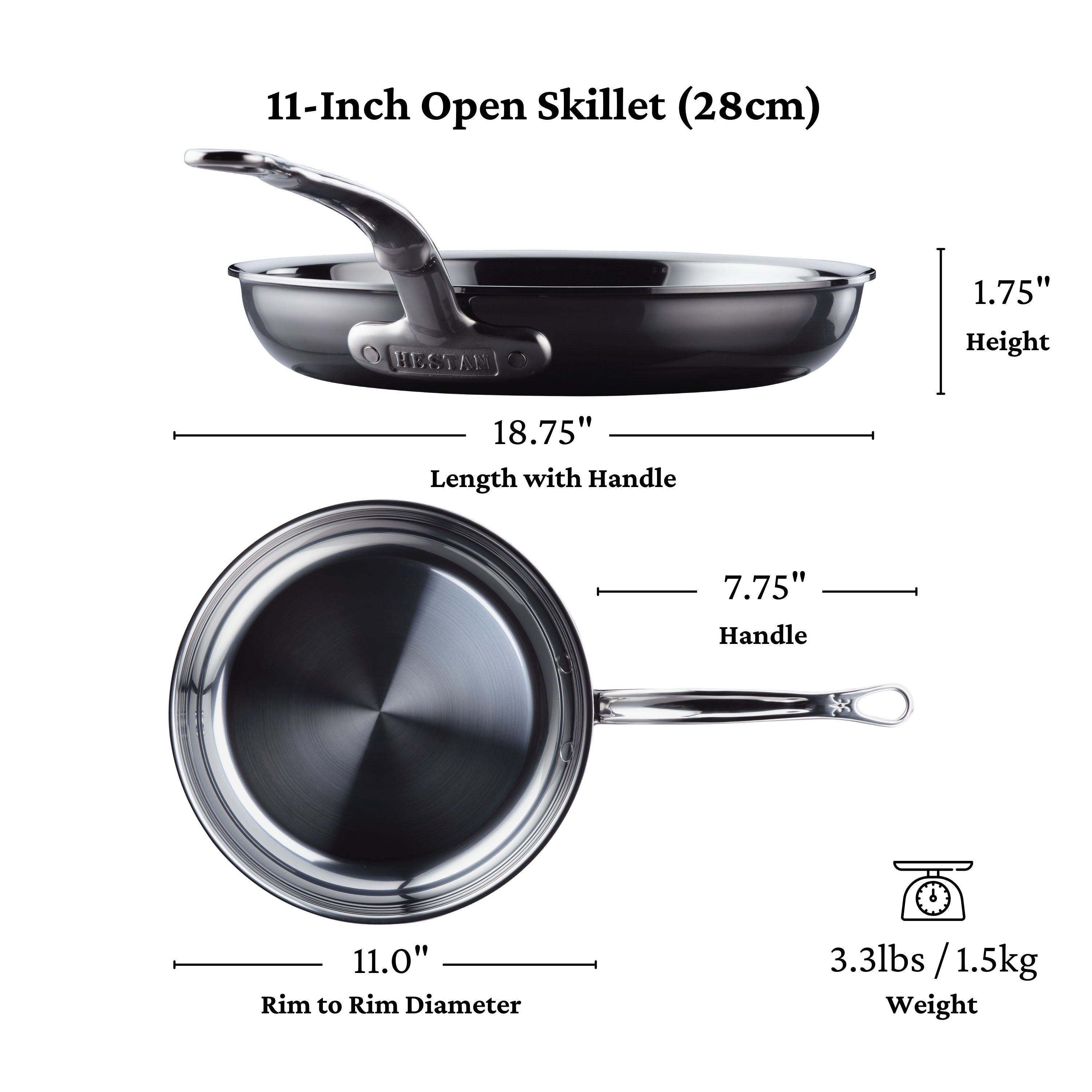 Hestan Nanobond Nonstick Open Skillet - 12 Inch Premium Cookware for Induction, Gas & Electric Stoves - Perfect for Searing, Frying & Sauteing in Professional & Home Kitchens