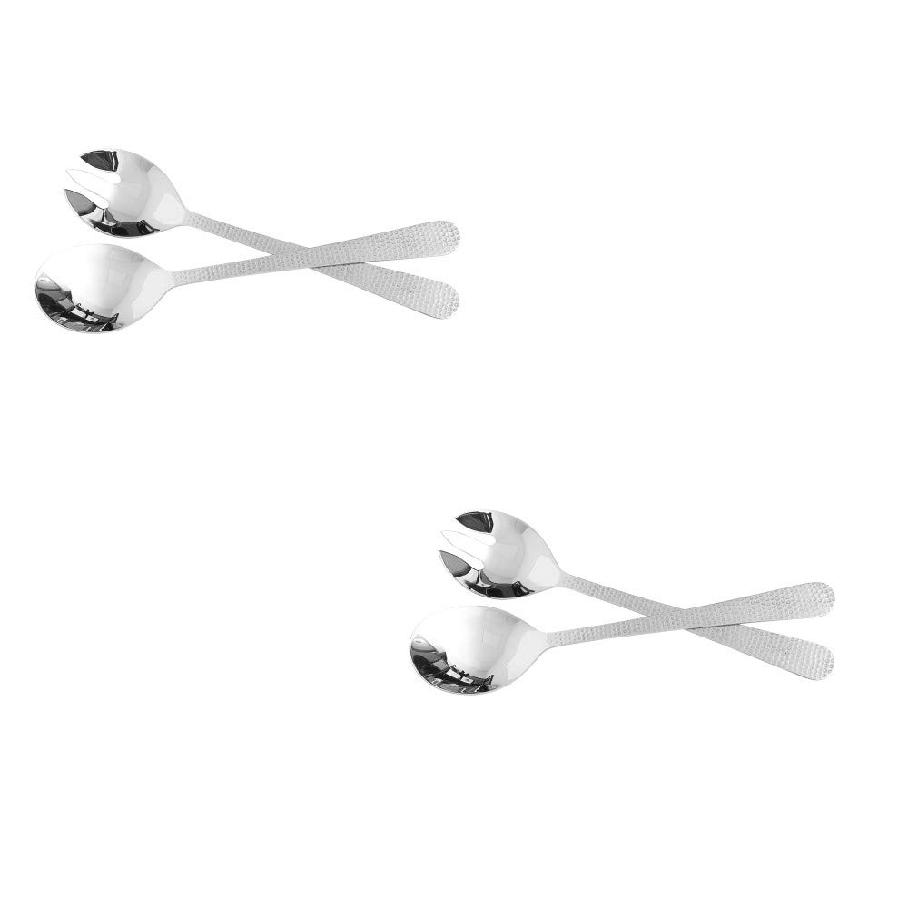 Premium 2-Piece Stainless Steel Serving Set with Hammered Finish Handles - Elegant Hosting Utensils for Dinner Parties, Buffets & Holiday Entertaining - Silver