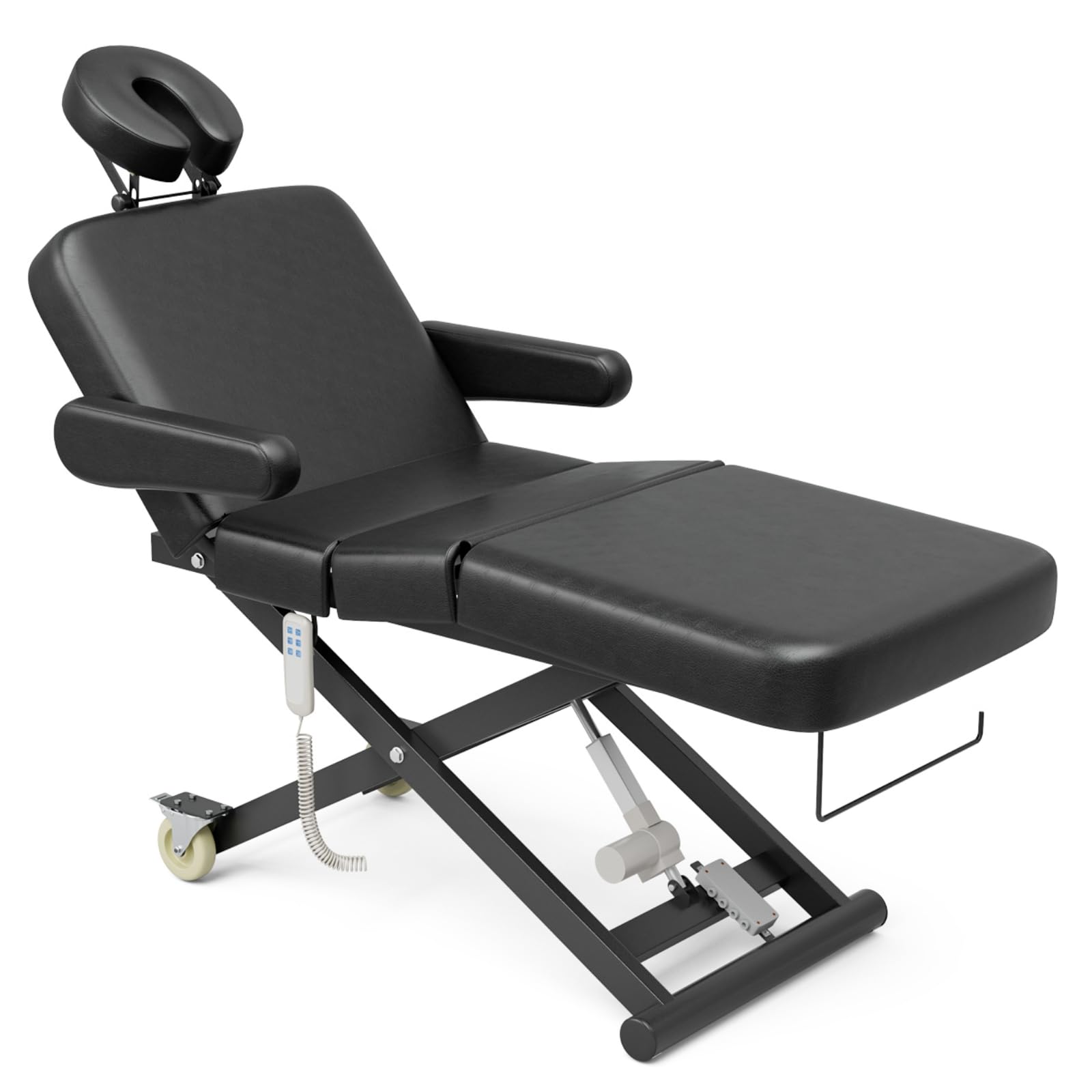 Professional Fully Electric Massage Table with 3 Motors & Custom Angle Adjustment - 550lbs Capacity Height Adjustable Folding Tattoo Chair with Wheels (Black) - Perfect for Massage Therapy, Tattoo Parlors & Beauty Salons