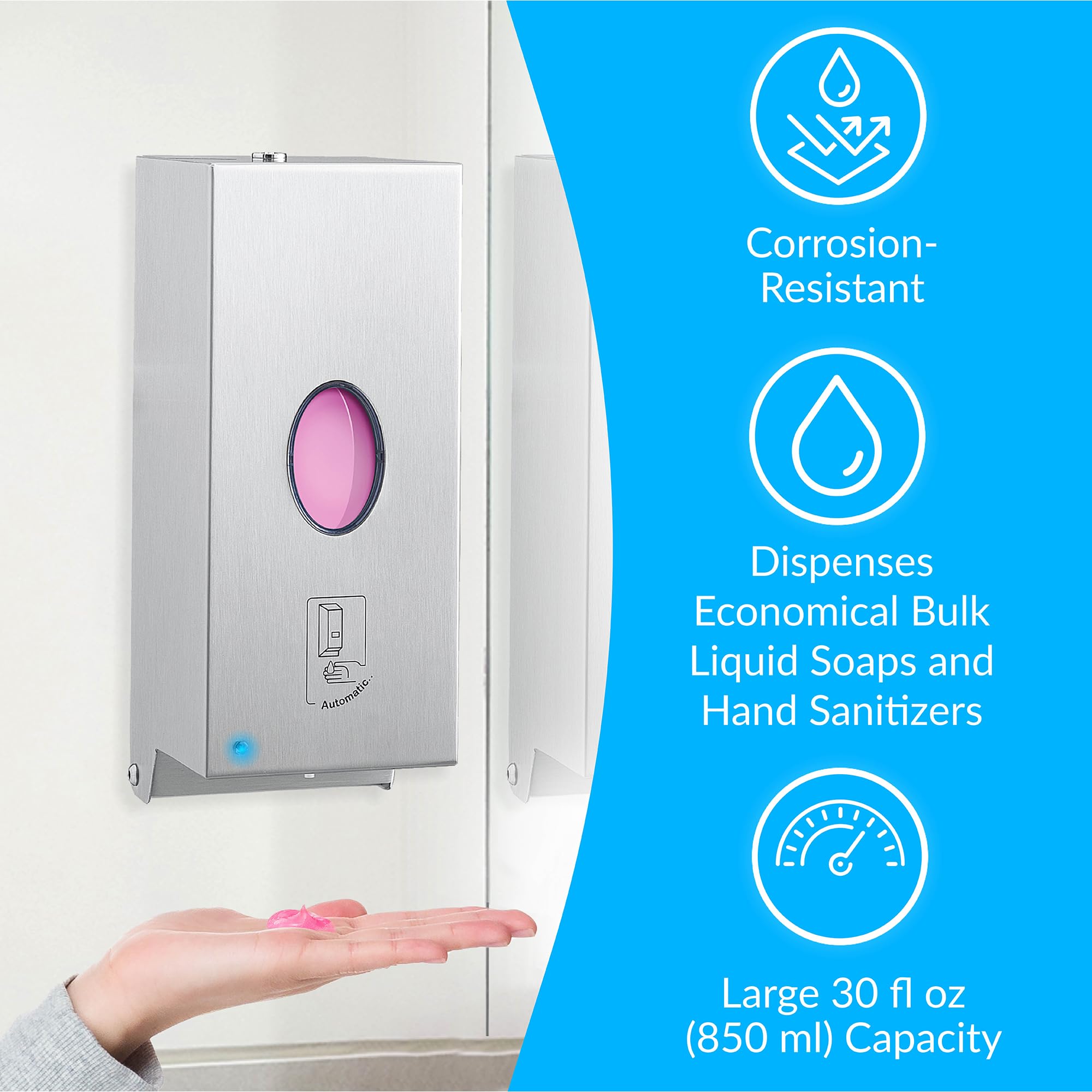 Bobrick B-2012 Automatic Touchless Soap Dispenser - 30oz Stainless Steel Wall Mount Hand Sanitizer for Restrooms, Kitchens & Public Spaces - Commercial Grade Hygienic Solution
