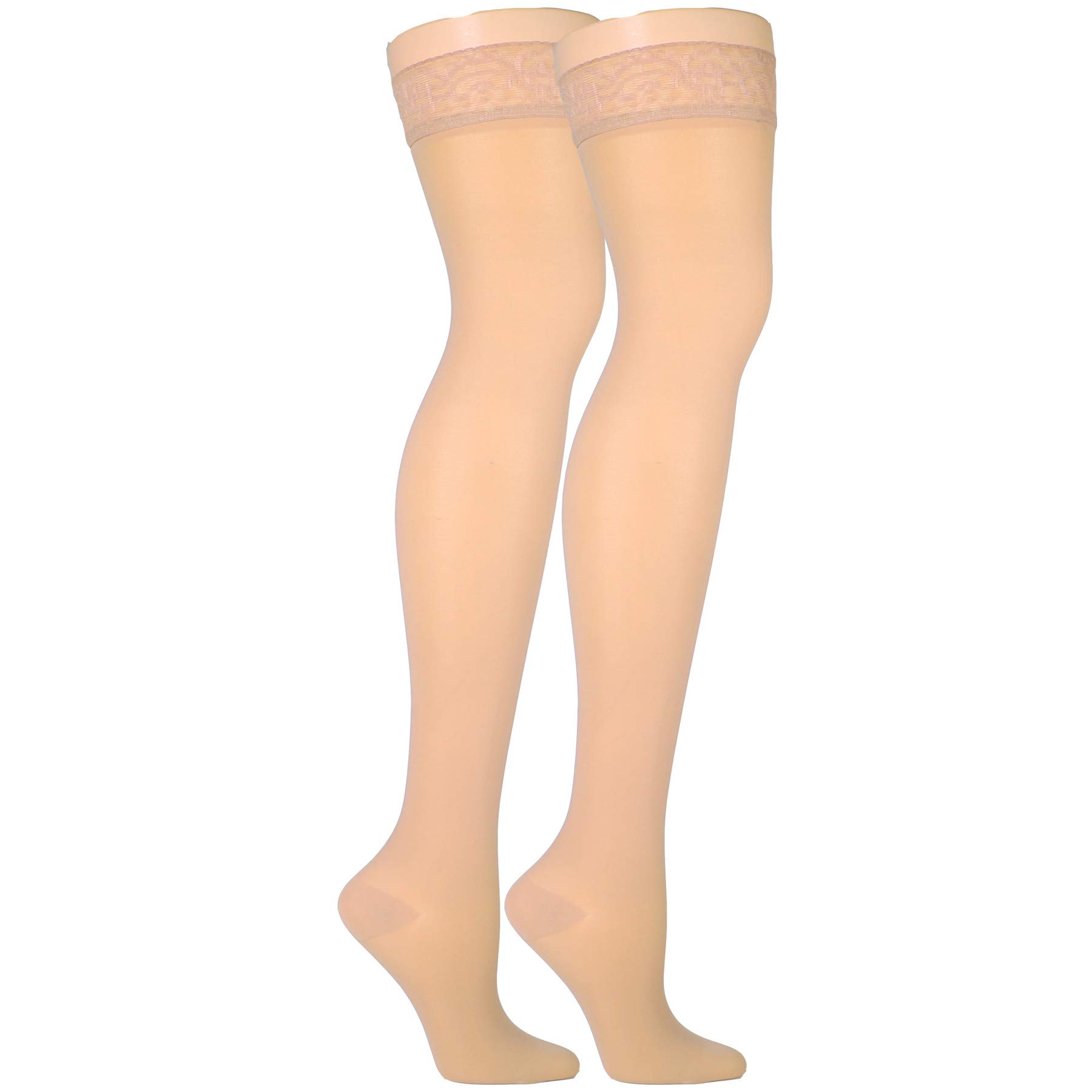 Truform Sheer Compression Stockings 20-30 mmHg - Women's Thigh High Support Stockings, 30 Denier, Beige, Large - Perfect for Varicose Vein Relief & Travel Comfort
