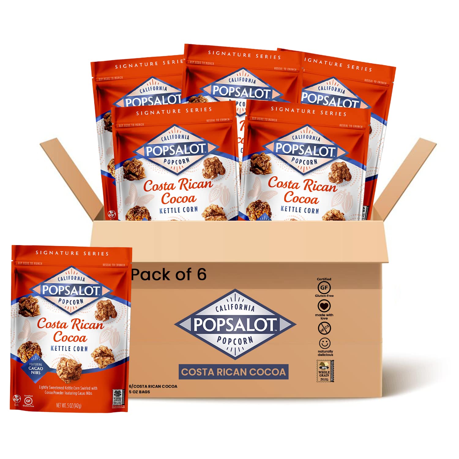 Gourmet Popcorn Variety Pack - 6 Flavors Including Costa Rican Cocoa | Oven-Baked, Gluten-Free, Air & Oil-Popped Snacks | Healthy Movie Night, Party & Office Treats | Popsalot Premium Popcorn