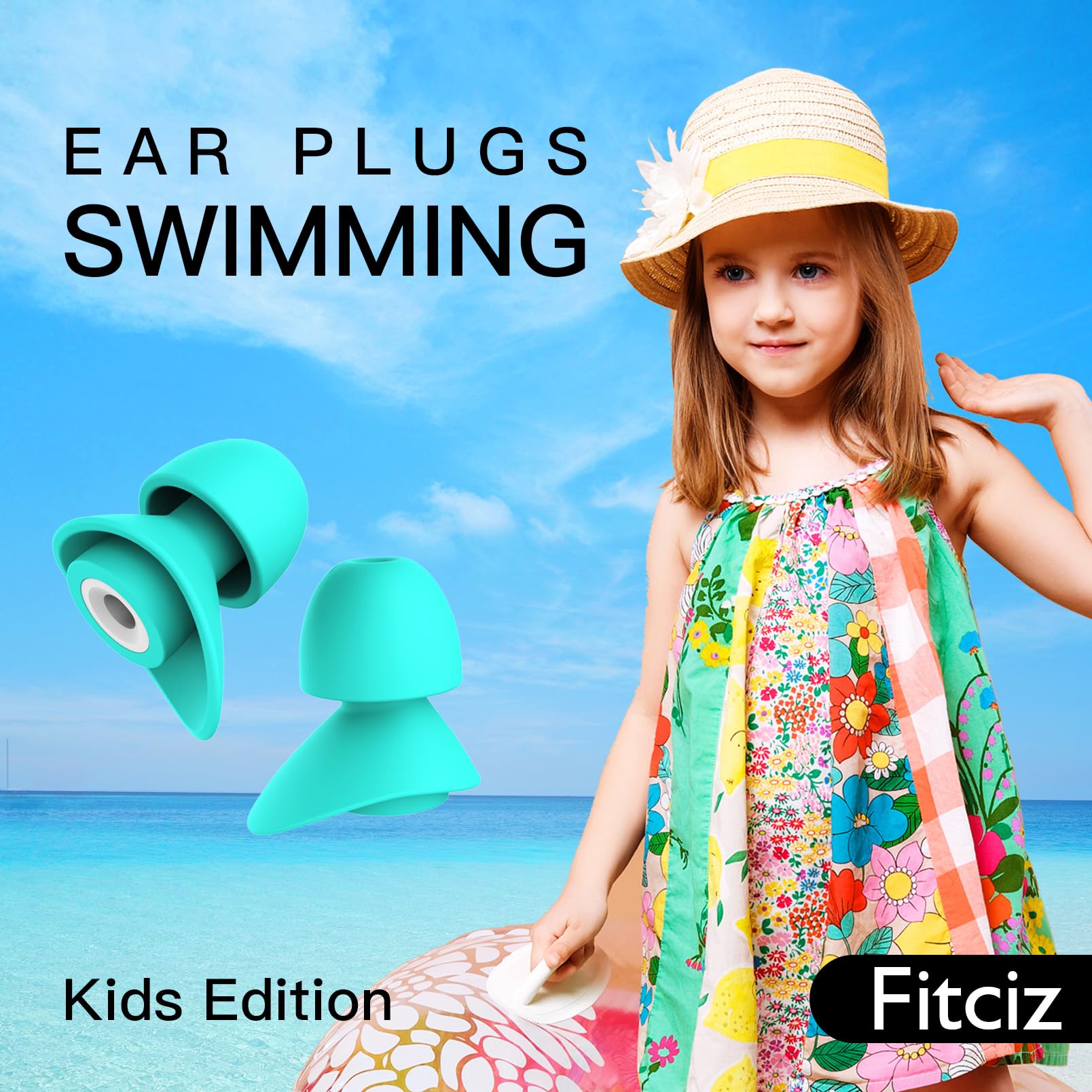 Waterproof Swimming Ear Plugs for Kids Age 10-14 - 2 Pairs Soft Comfortable Swim Earplugs with Protective Case - Ideal for Pool, Beach & Water Sports (Pale Pink Kids Edition)
