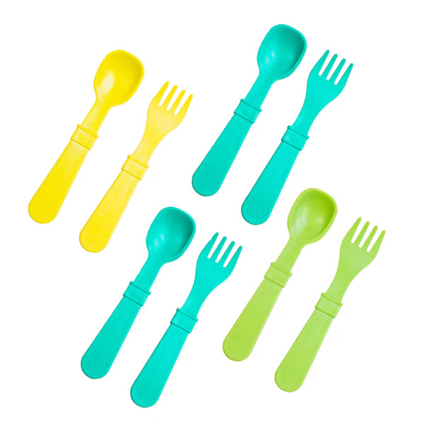 Reusable Eco-Friendly Silicone Baby Utensils Set - 8 Pack for Toddlers & Kids - BPA-Free, Soft Grip Spoons & Forks - Perfect for Baby-Led Weaning, Travel & Daycare Use