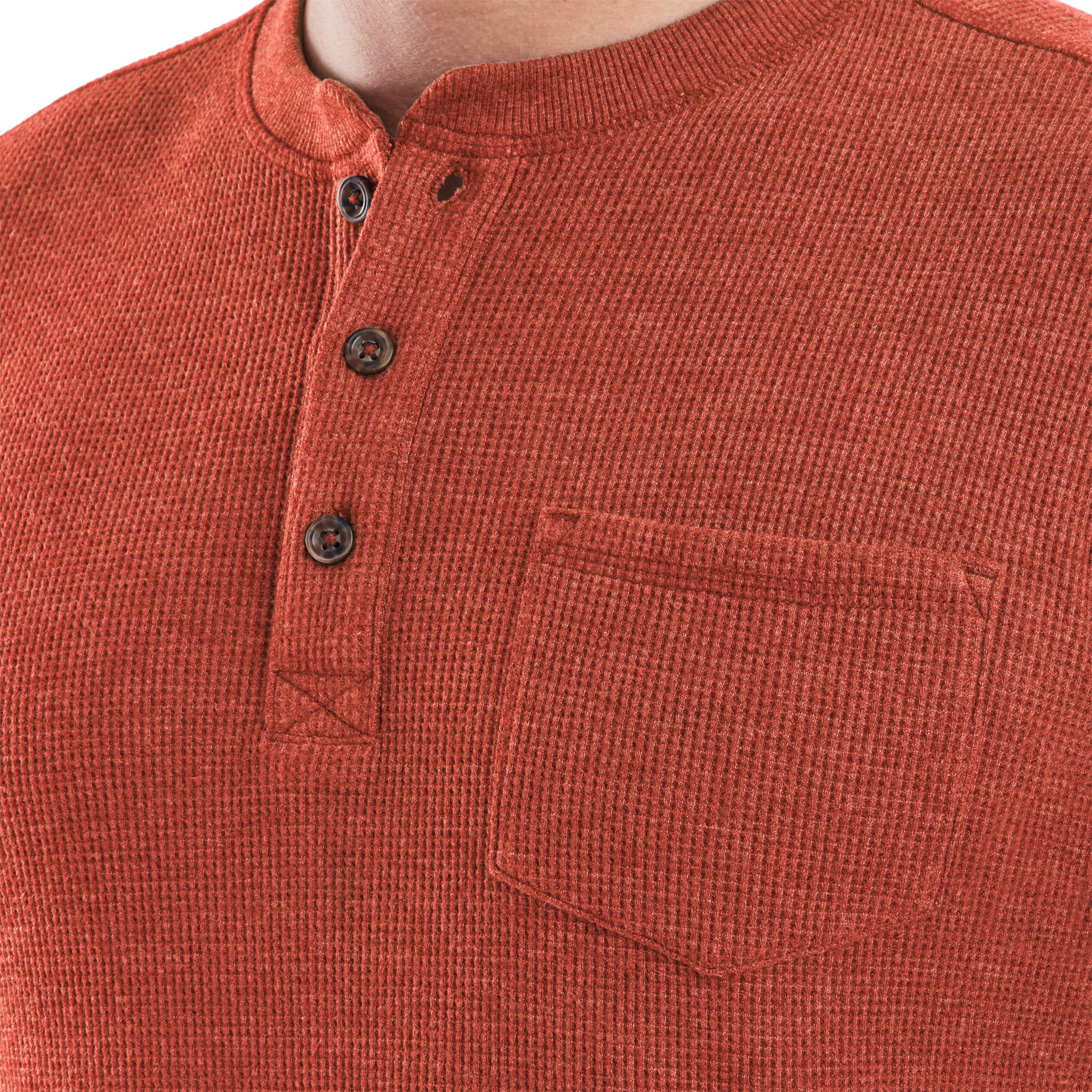 Men's Long-Sleeve Waffle Knit Thermal Henley Shirt with Pocket - American Outdoorsman Style for Hiking, Camping & Winter Layering