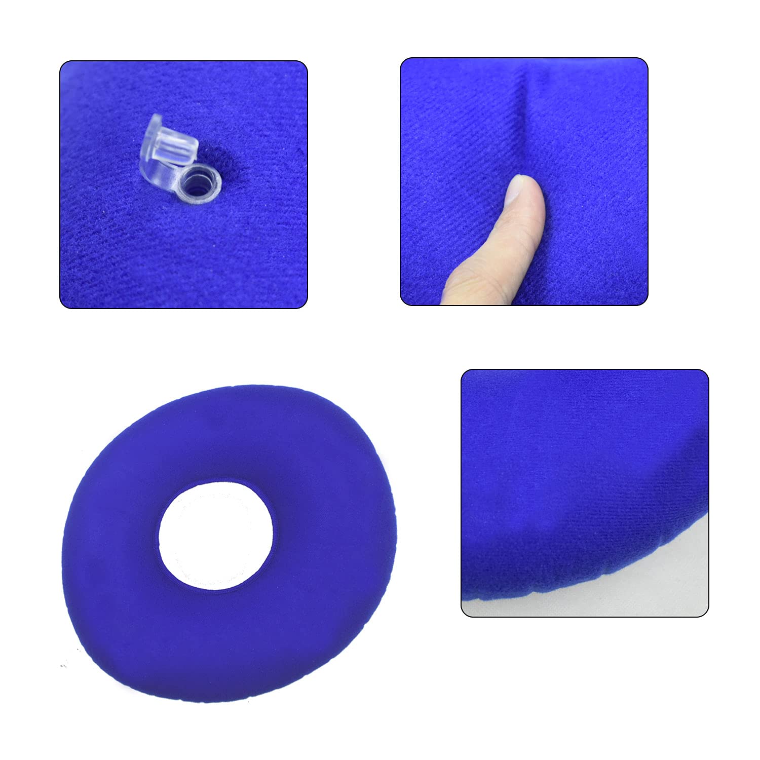 Inflatable Donut Pillow Cushion for Back Pain Relief - Orthopedic Round Seat Cushion with Neck & Lumbar Support - Home Office Car Travel Hiking Camping Desk Use - Blue Comfort Cushion for Post-Surgery Hemorrhoids & Tailbone Pain