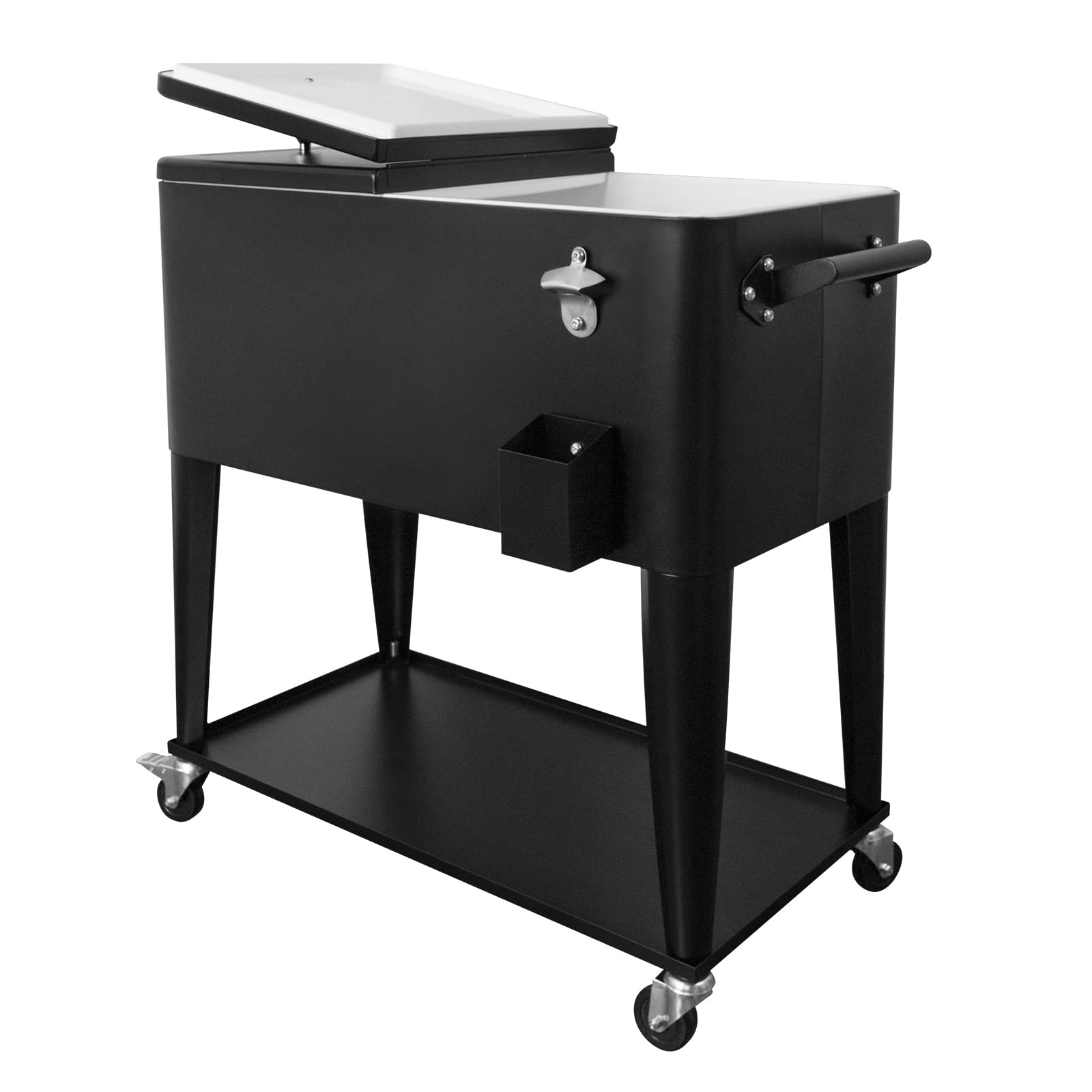 SHAREWIN 80 Quart Rolling Cooler with Wheels - Heavy Duty Outdoor Ice Chest for Camping, Beach, BBQ & Pool Parties - Includes Shelf, Bottle Opener, Drain Pipe & Weatherproof Cover (Black) - Perfect for Backyard, Tailgating & Picnics