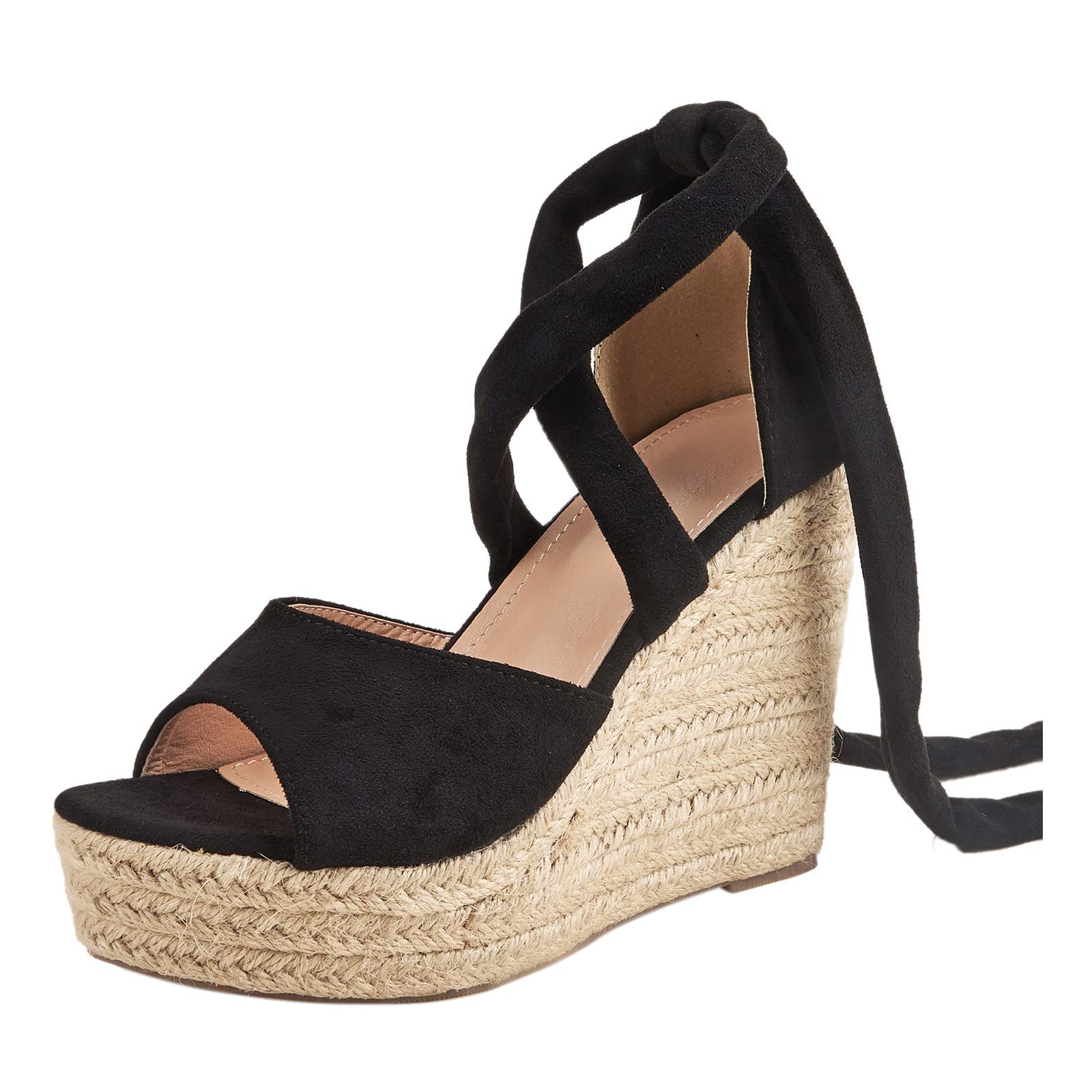 Women's Dark Heeled Roman Sandals - Solid Color Espadrille Wedge Sandals for Casual Outings & Summer Vacations
