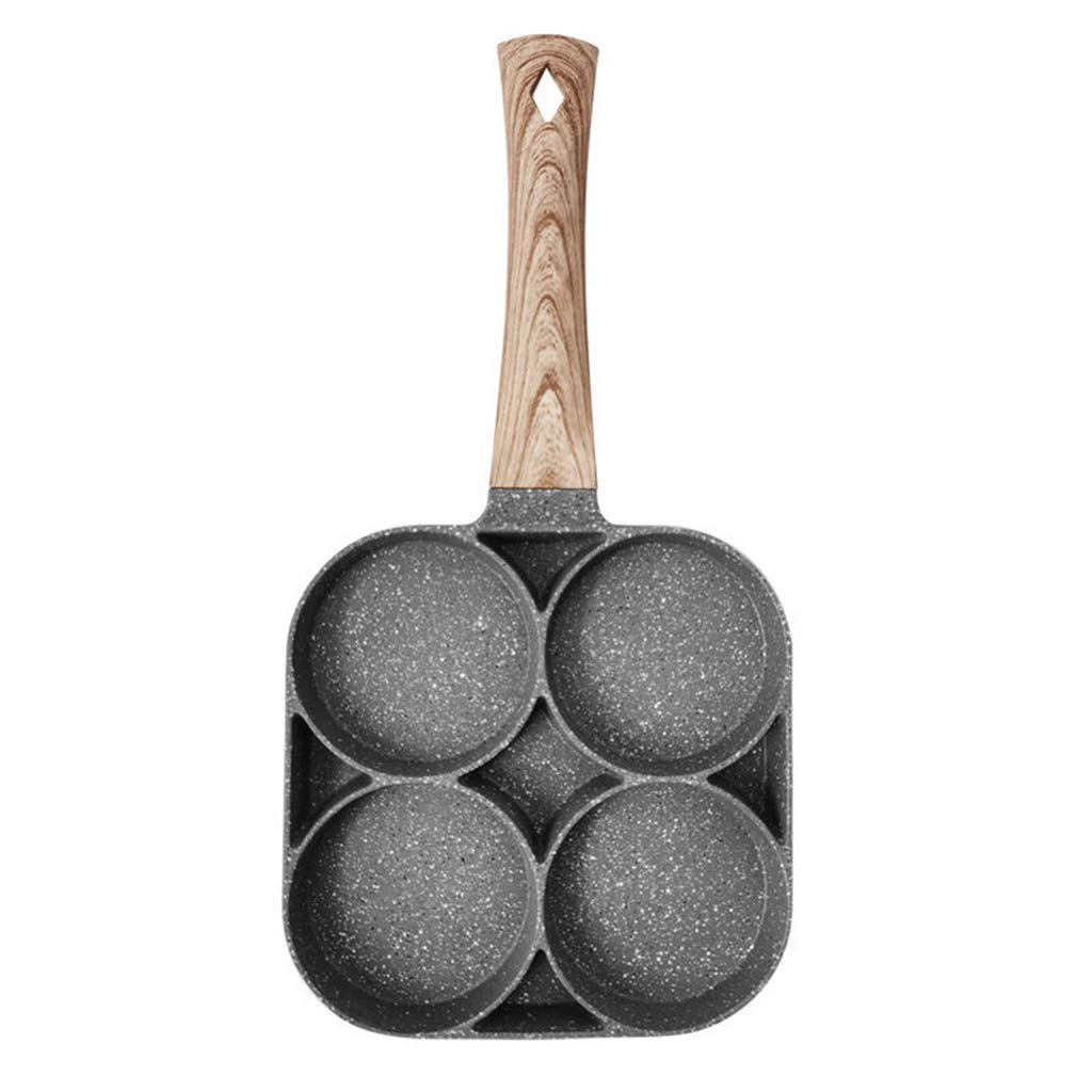 Nonstick 4-Hole Omelet Pan for Burgers, Eggs & Pancakes - Wooden Handle Frying Pan - Perfect for Breakfast Sandwiches, Camping & Family Cooking