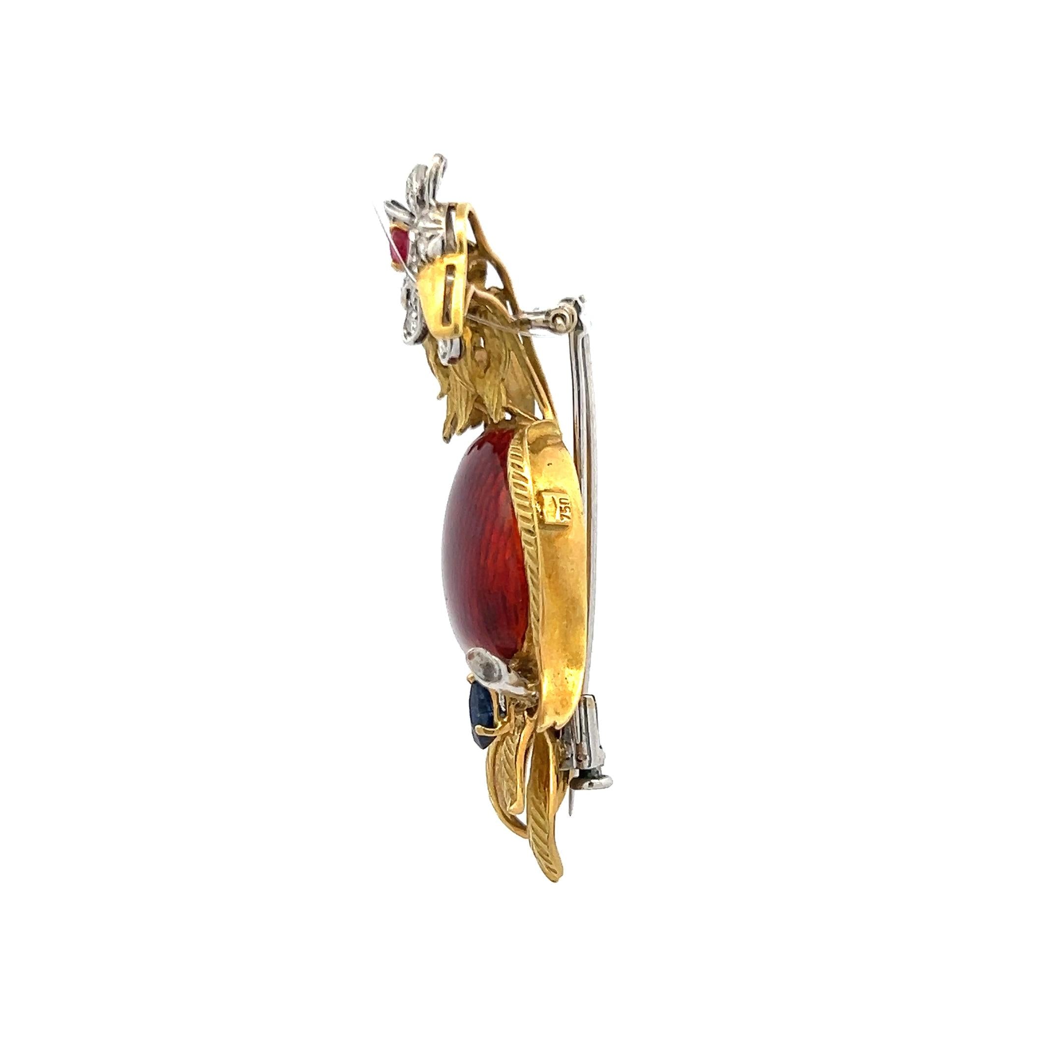 0.40 Carat Natural Sapphire & Ruby with 0.25 Carat Diamond 18K Yellow Gold Brooch Pin - Elegant Jewelry Gift for Women, Perfect for Weddings, Anniversaries & Special Occasions