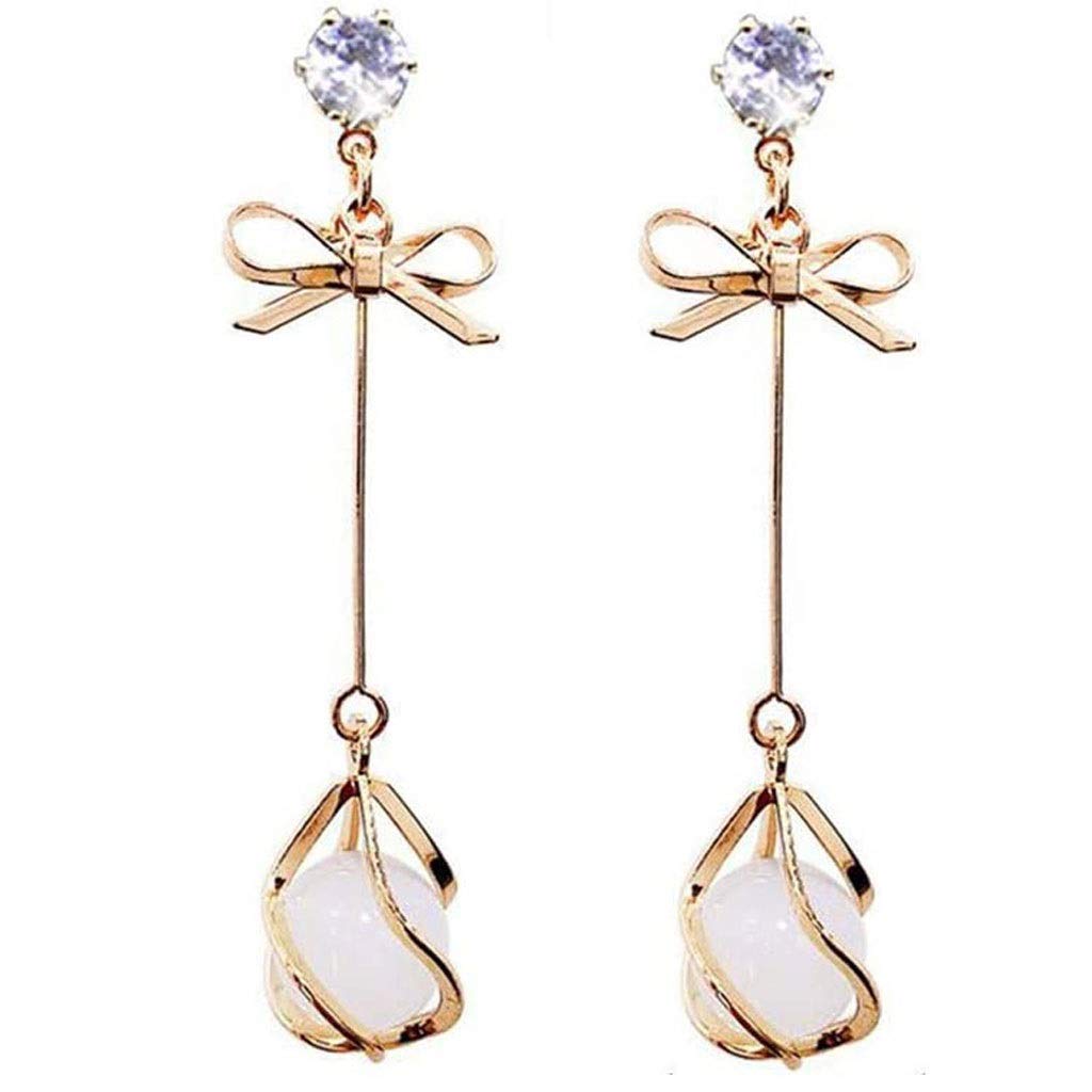 WJCCY Imitation Opal Bowknot Dangle Drop Earrings for Women - Golden Statement Jewelry for Parties, Weddings & Special Occasions