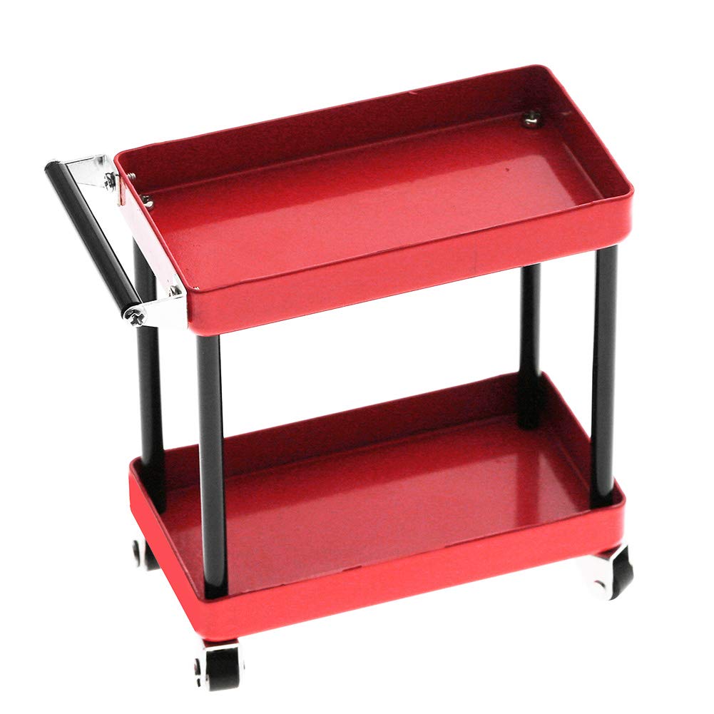 2-Tier Rolling Tools Cart - Compact & Durable Tool Trolley for 1/16 & 1/12 Scale Models (Red) - Perfect for Hobbyists, DIY Projects & Workshop Organization