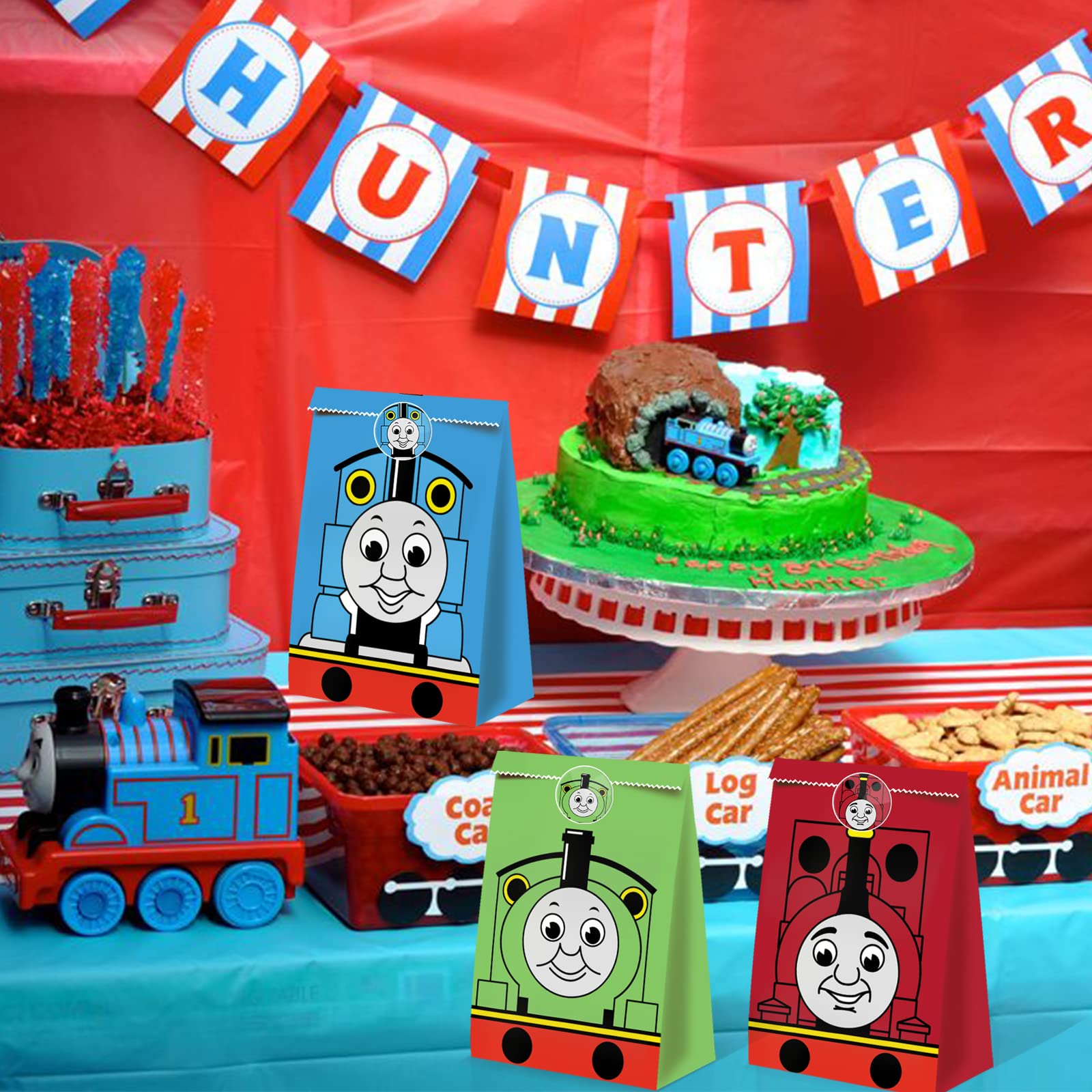 24 PCS Train-Themed Candy Bags for Birthday Parties & Favors - Colorful Treat Bags for Kids' Train Birthday, Baby Shower & School Events