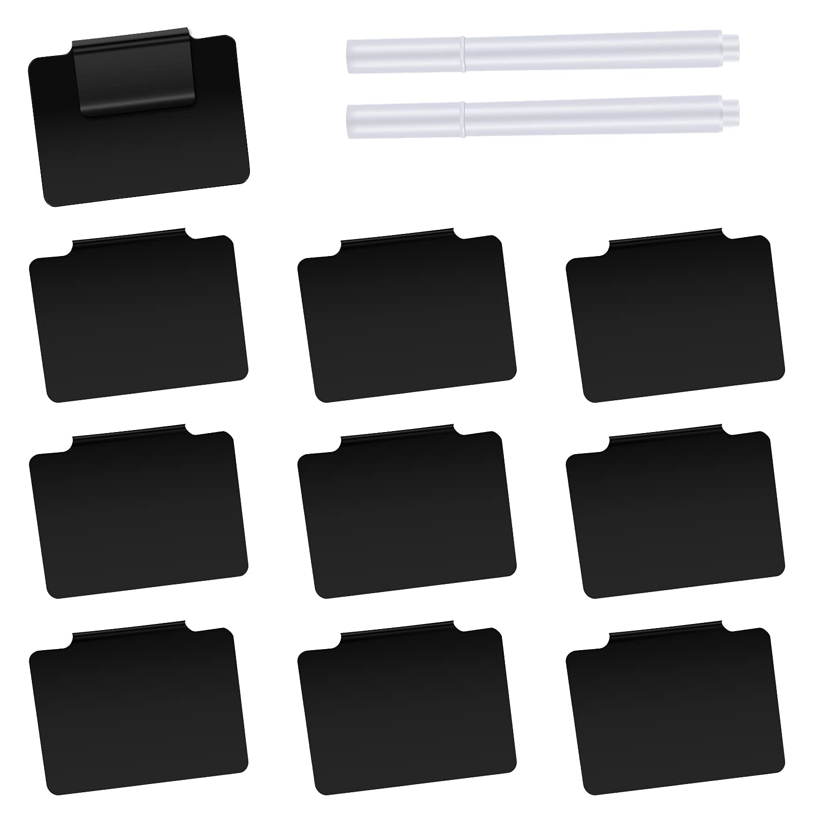 AIEX 10-Pack Black Basket Bin Label Clips - Removable Blackboard Label Holders with 2 Mini White Erasable Markers for Storage Bins, Clothes Baskets & Organization | Perfect for Home, Office & Laundry Room Organization