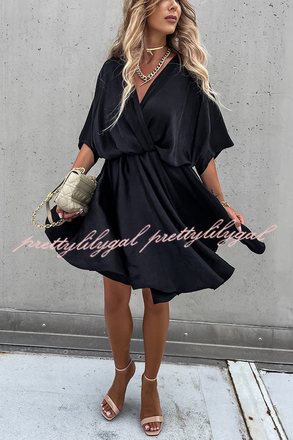 Elegant Batwing Sleeve Satin Dress for Women - Chic Party & Evening Gown - Perfect for Weddings, Cocktail Parties, and Special Occasions