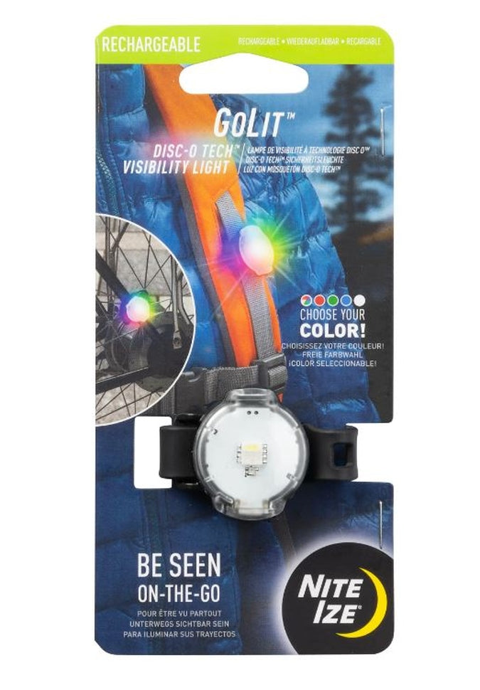 Nite Ize GoLit Rechargeable LED Safety Light - High Visibility Bike Light for Cycling, Running, Walking & Outdoor Activities - Waterproof & Hands-Free Clip for Backpacks, Helmets & Gear