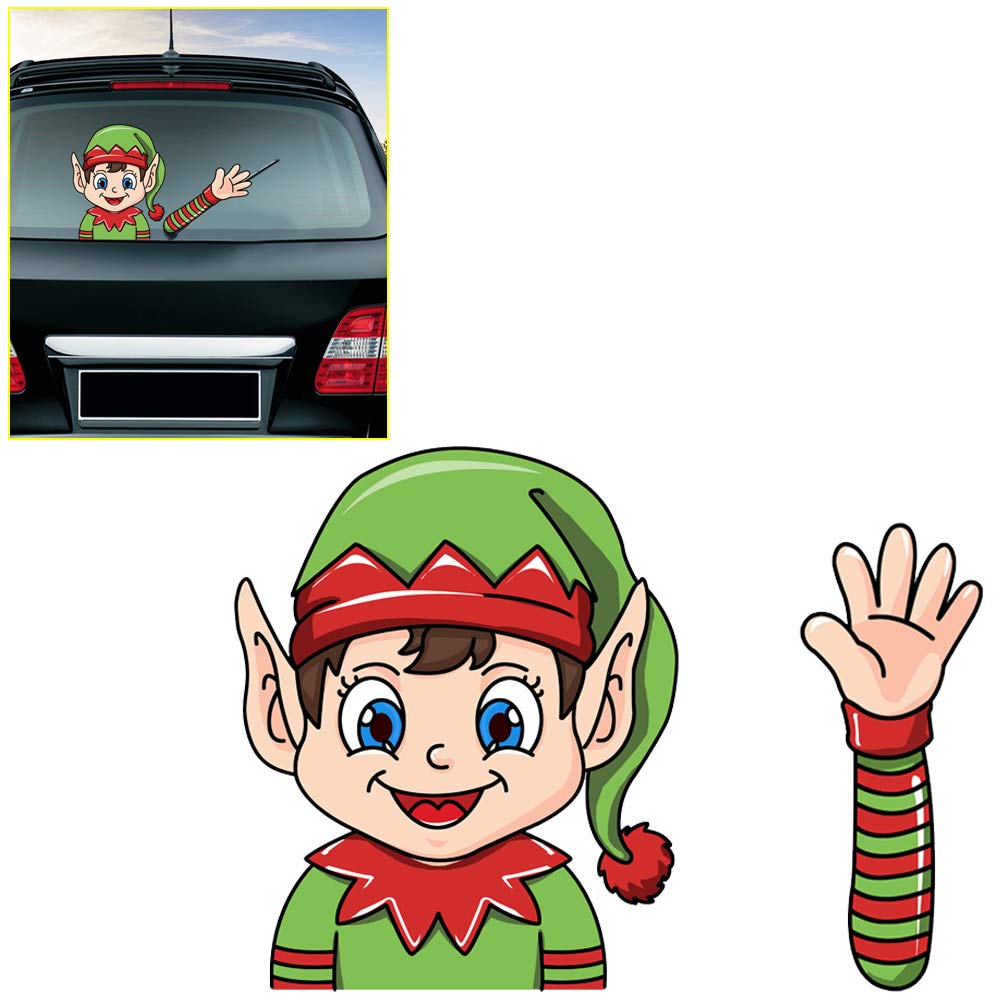 Maite Rear Window Wiper Stickers - Fun Elf Waving Car Decals for Rear Windshield | Christmas Car Accessories & Holiday Decorations - Perfect for Festive Season, Winter Driving & Christmas Gift Giving