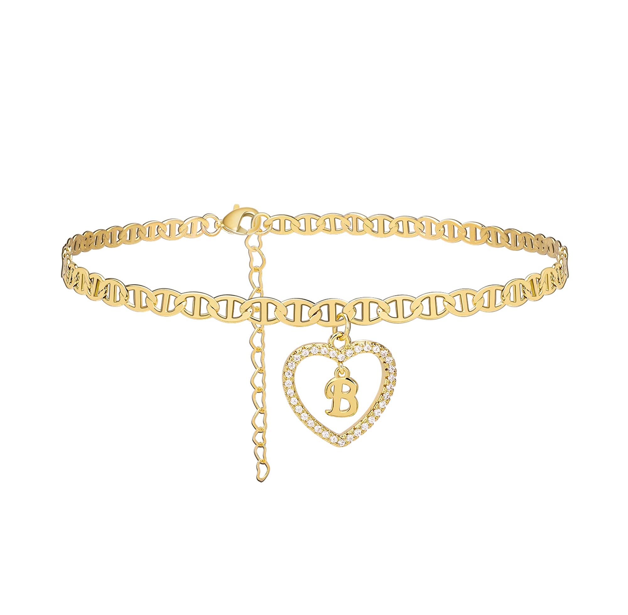 14K Gold Plated CZ Alphabet Ankle Bracelet for Women - Initial A-Z Anklet, Beach Jewelry, Perfect for Summer Vacation & Gift Giving