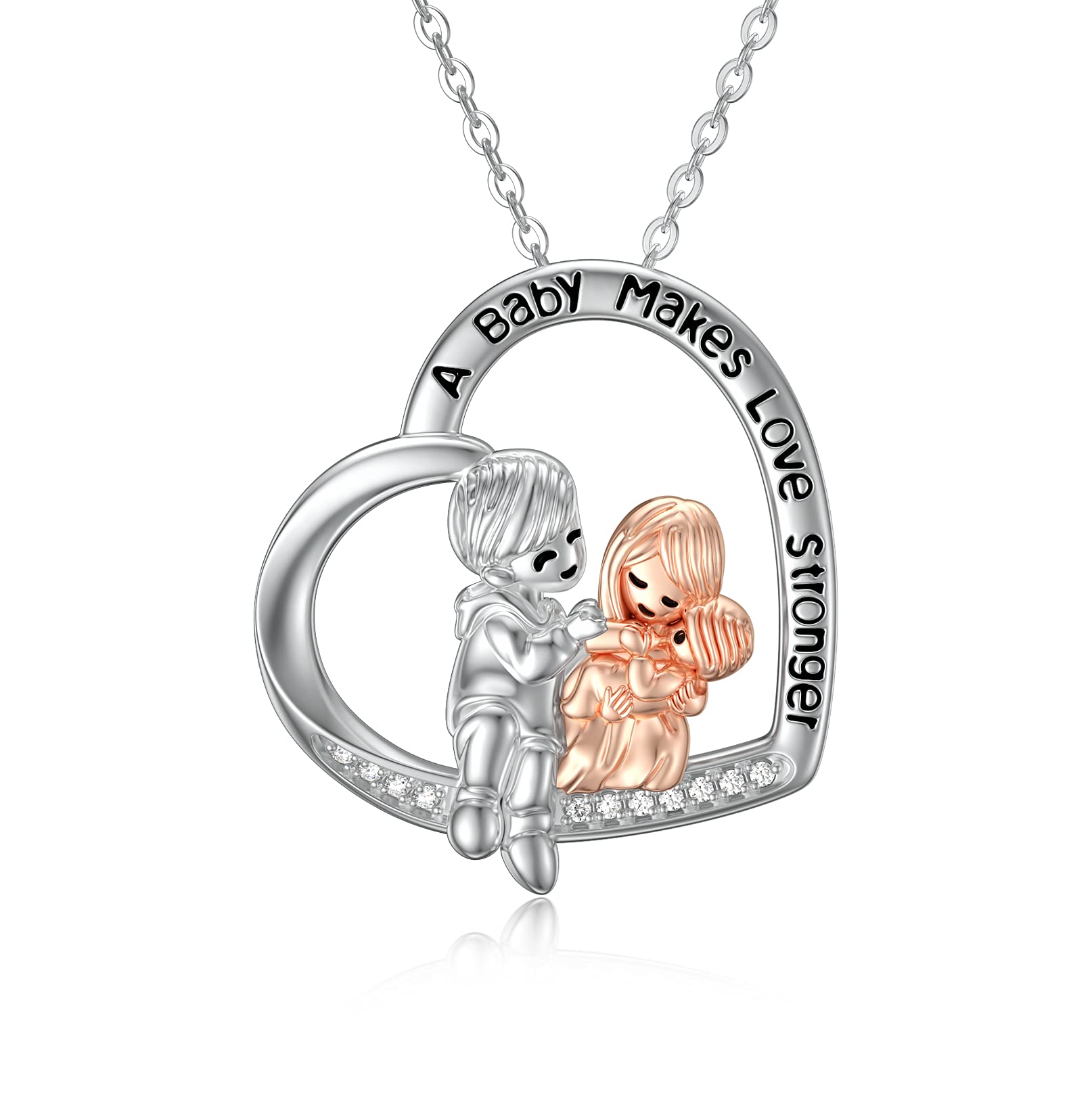 New Mom Gift - Sterling Silver Heart Pendant Necklace for New Parents | Thoughtful Present for Baby Shower, Mother's Day & Birth Announcement | Elegant Family Jewelry for New Moms & Dads