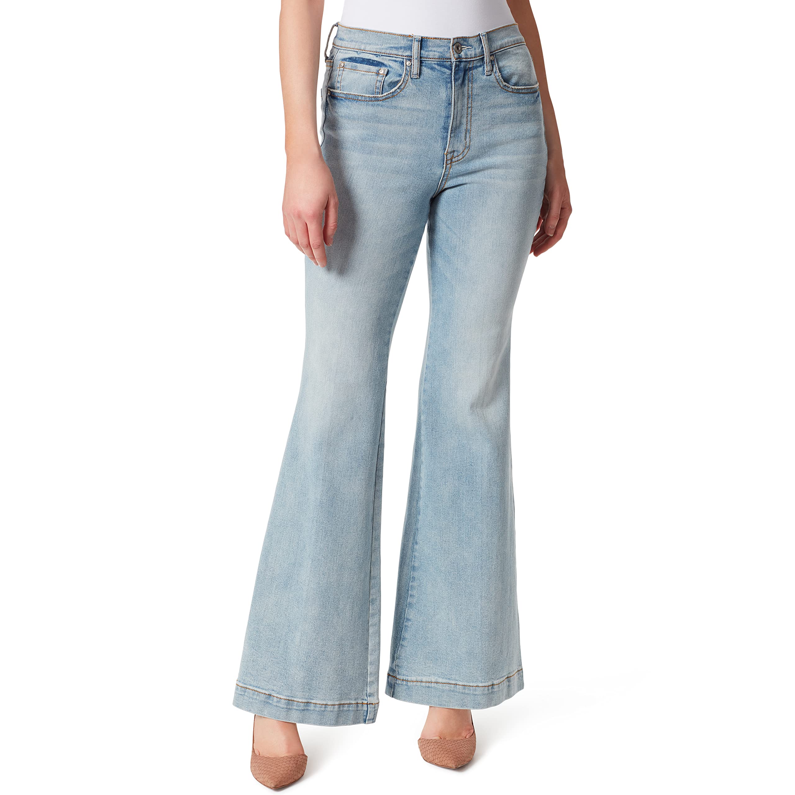 Jessica Simpson Women's Plus Size True Love Pocket Medium Wash Wide Leg Pants - Comfortable Stretch Denim for Casual Wear & Office Outfits