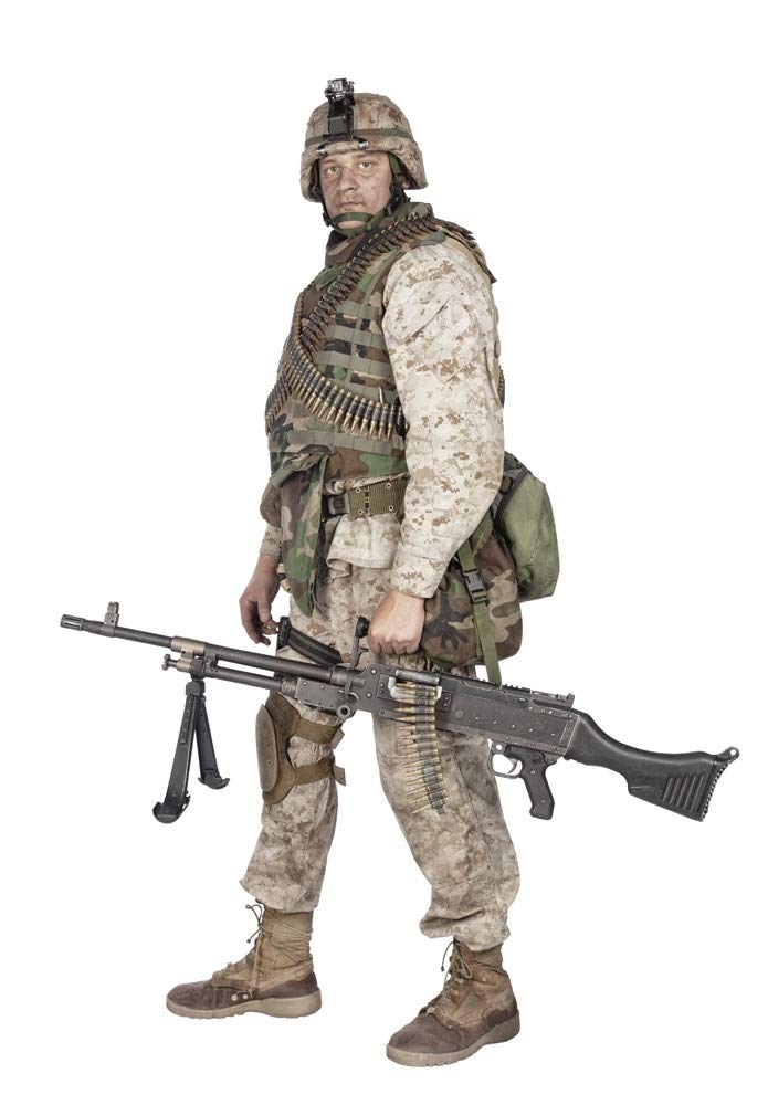 11x17 Soldier in Camouflage Combat Uniform with Machine Gun Military Photo Print - Perfect for Home Decor, Man Cave, Office Wall Art & Military Memorabilia Collections