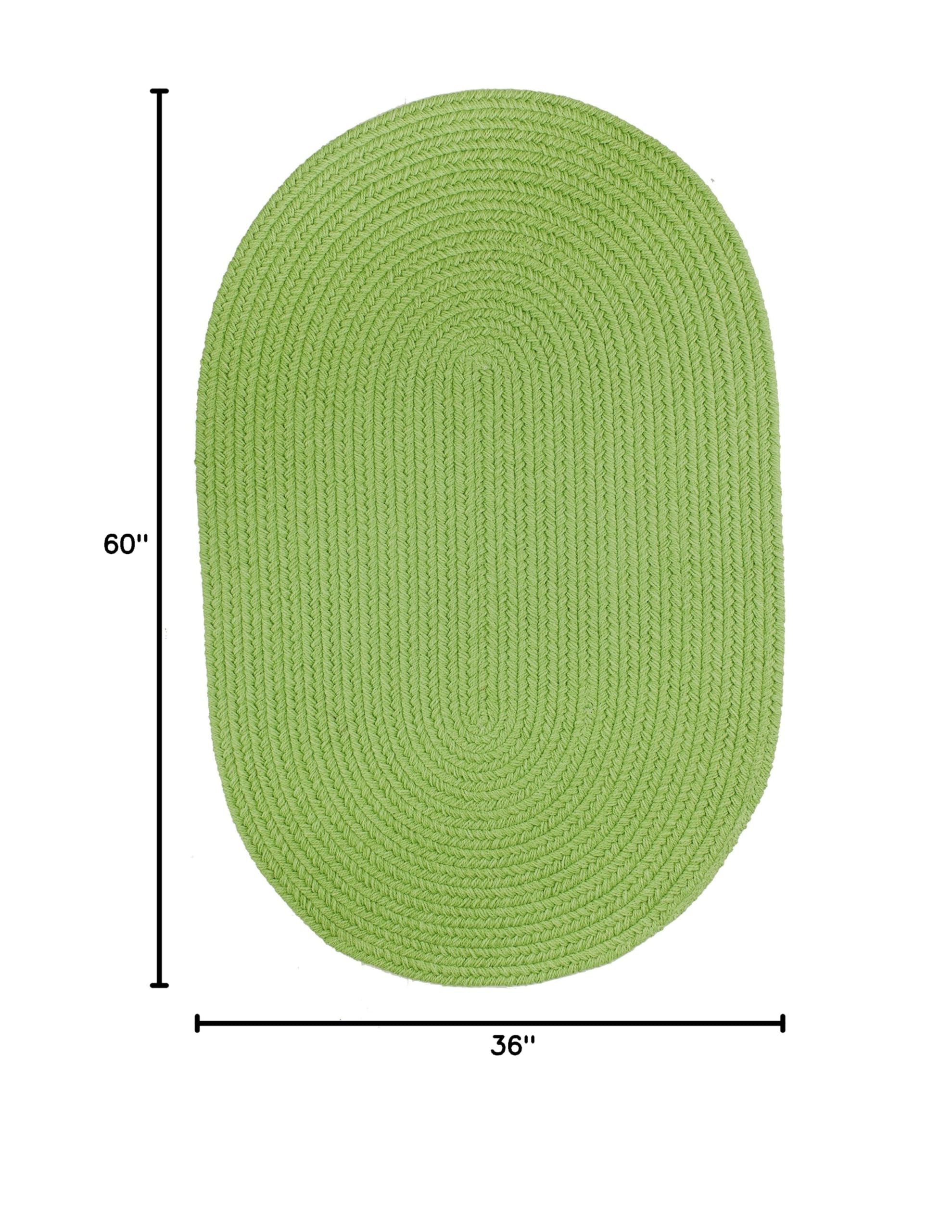 Rhody Rug Solid Poly S044 Key Lime 3' x 5' Oval Braided Area Rug - Non-Slip Floor Mat for Bedroom, Living Room & Hallway - USA Made Easy-Care Home Decor - Perfect for High Traffic Areas & Cozy Spaces