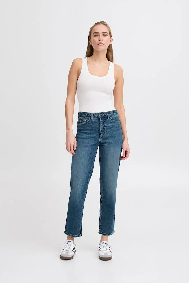 Iggy Straight Leg Cropped Jeans for Women - Medium Blue Denim Pants | High Waist Slim Fit Jeans | Perfect for Casual Wear, Office Outfits & Weekend Looks