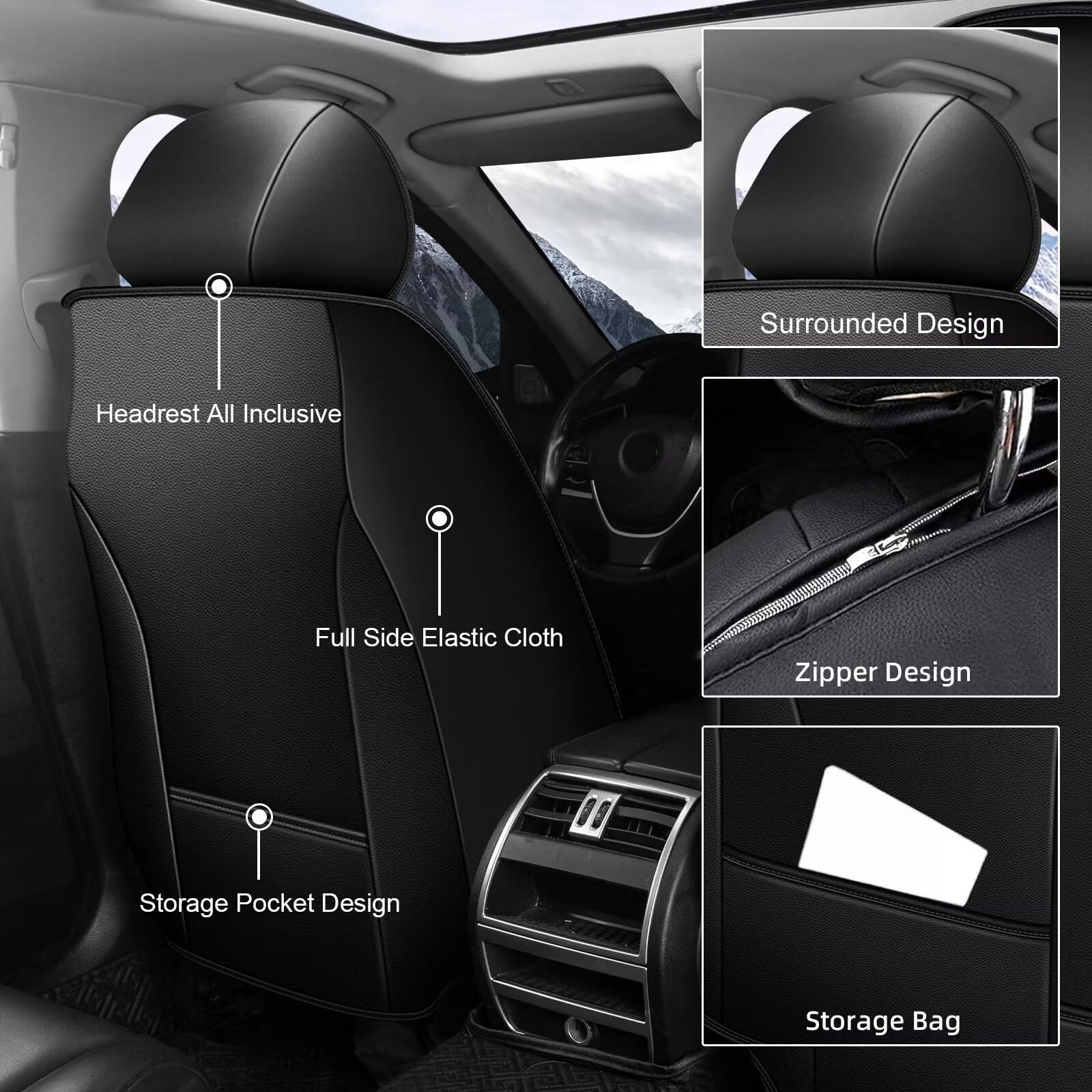 AOMSAZTO Custom Fit Car Seat Cover for Kia Forte 2010-2025 - Waterproof Faux Leather Automotive Seat Protector Cushion Full Set (Black) | Perfect for Daily Commuting, Road Trips & Protecting Seats from Spills, Pets & Wear