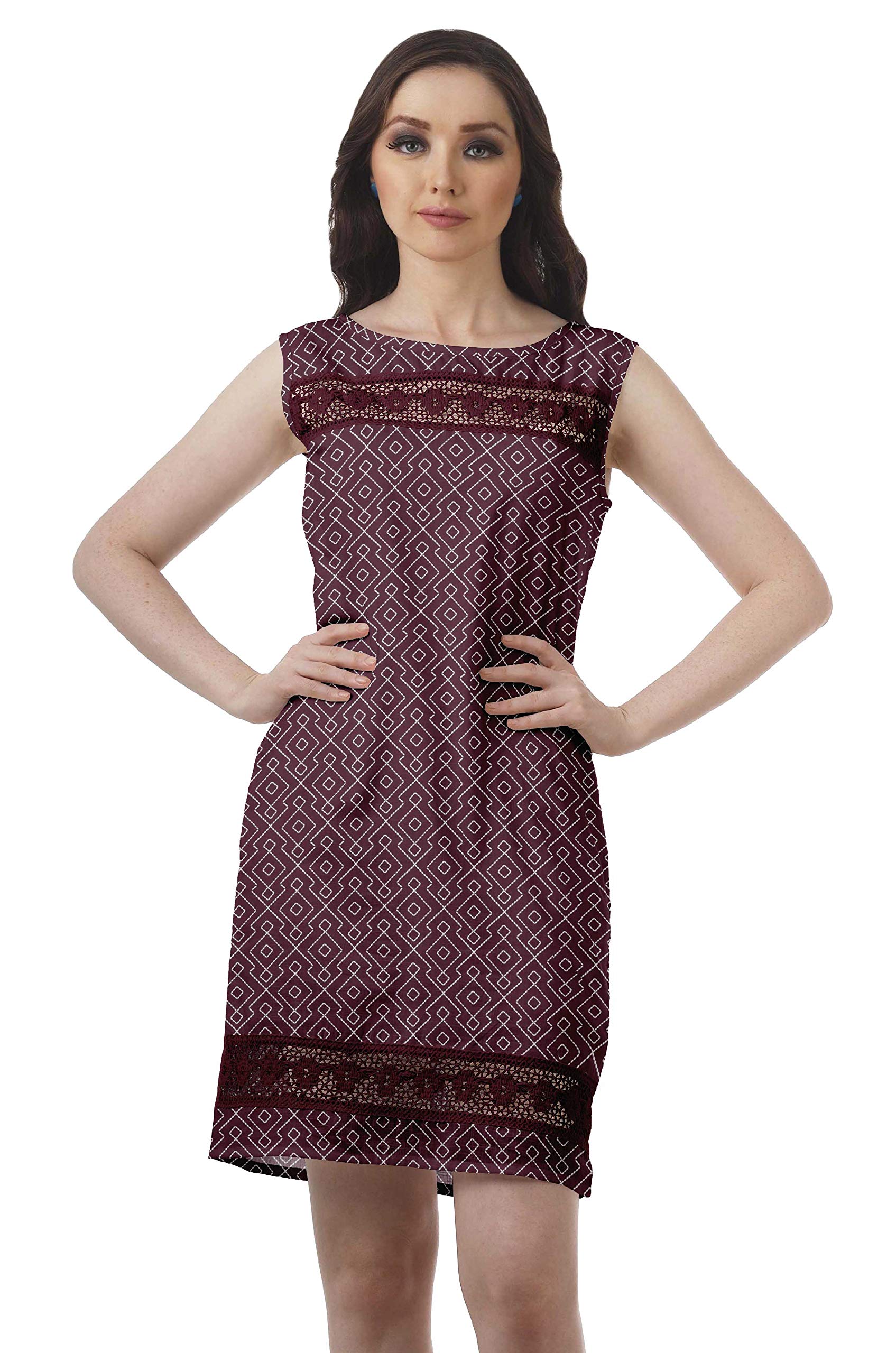 Moomaya Women's Sleeveless Lace Shift Dress - Floral Printed Casual Short Dress for Summer, Party, Beach & Vacation Wear