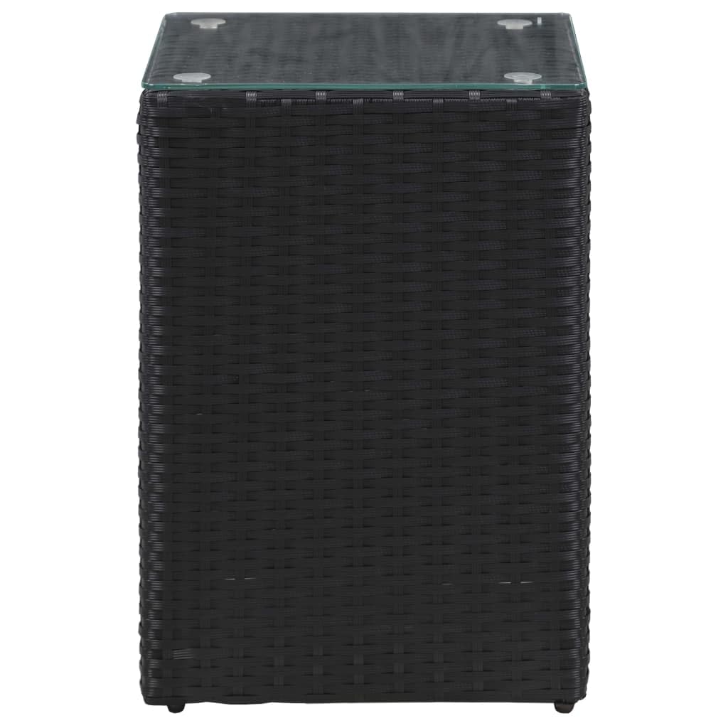 vidaXL Set of 3 Black Square Side Tables with Glass Top - Poly Rattan & Metal Frame - Indoor Outdoor End Tables - Lightweight Easy-Clean Coffee Tables for Patio, Living Room, Bedroom & Garden Decor