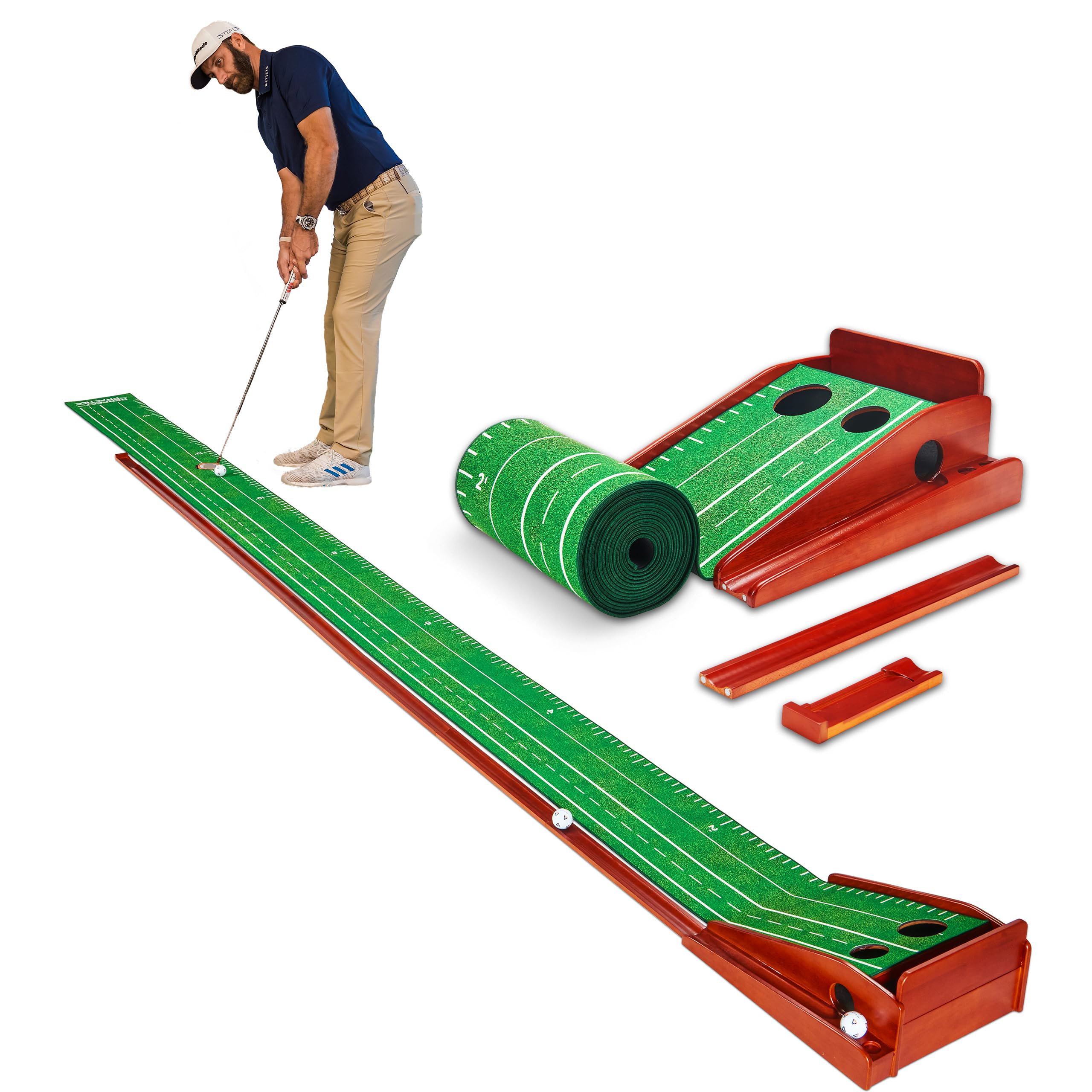 Premium Golf Putting Mat with Automatic Ball Return - Portable Indoor/Outdoor Practice Green for Home, Office & Backyard - Ideal Golf Training Aid & Gift for Men - Perfect for Improving Short Game & Office Relaxation