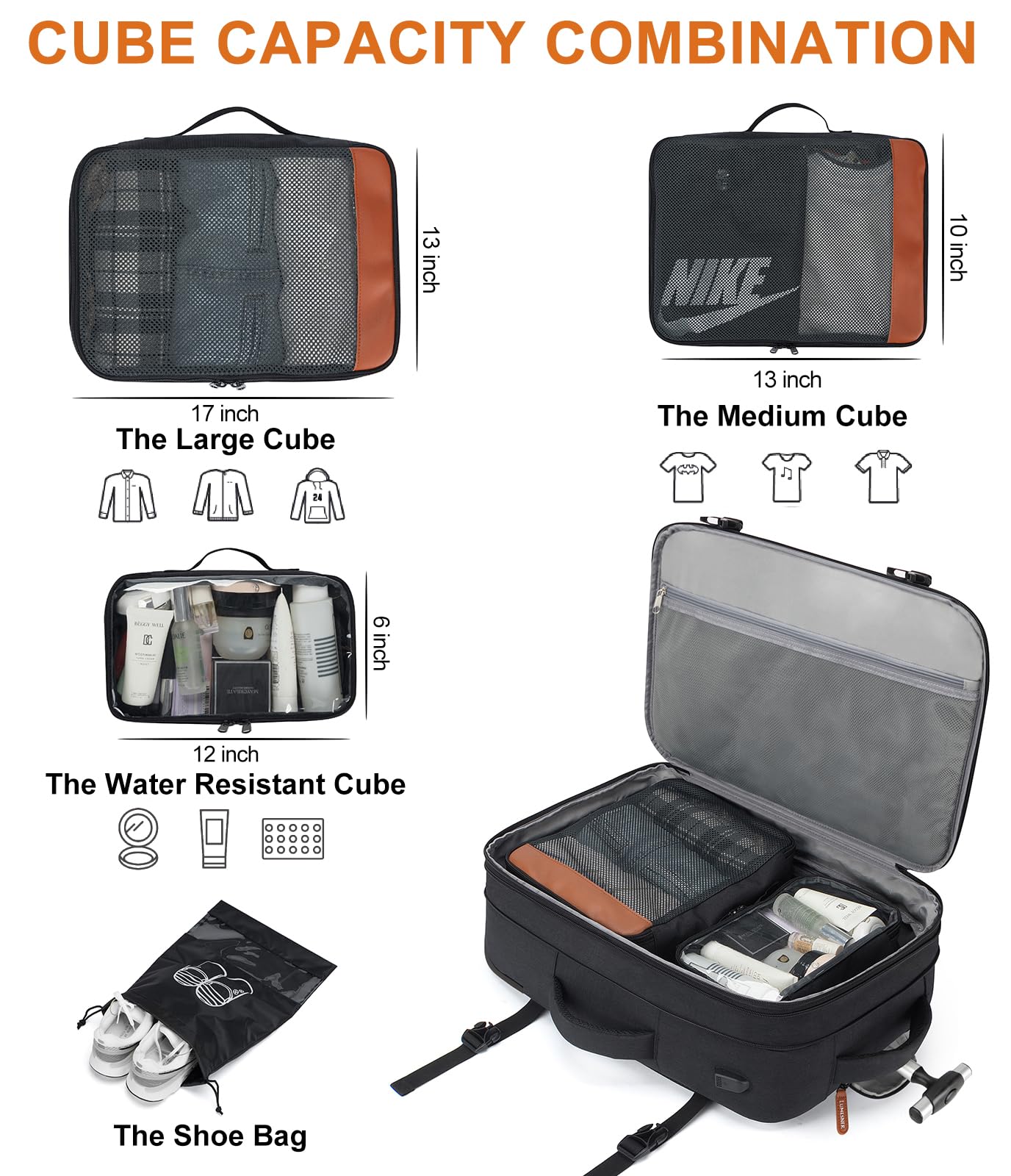 Rolling Backpack for Women & Men - 17.3 Inch Wheeled Laptop Backpack with 4 Packing Cubes, Travel Backpack with Wheels for Business Work & Airplane Carry On (Black) - Perfect for Commuting, Business Trips & Airport Travel