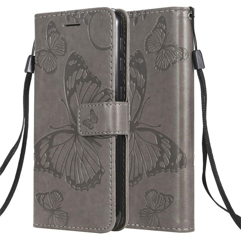 Premium PU Leather Butterfly Embossed Flip Wallet Case for Samsung Galaxy M30S - Foldable Stand Cover with Card Slots | Perfect for Work, Travel & Daily Protection (Butterfly Gray)