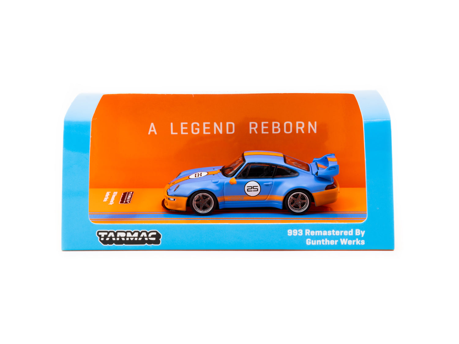 Tarmac Works 1/64 Porsche 993 Remastered By Gunther Werks Diecast Model Car - Blue & Orange - Hobby64 Collection - Perfect for Display, Collecting, and Racing Scenes