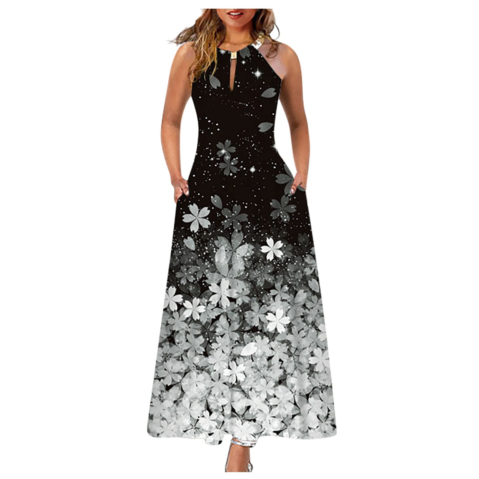 Women's Summer Halter Button Print Cocktail Dress - Casual Plus Size Tank Dress for Parties, Weddings & Date Nights