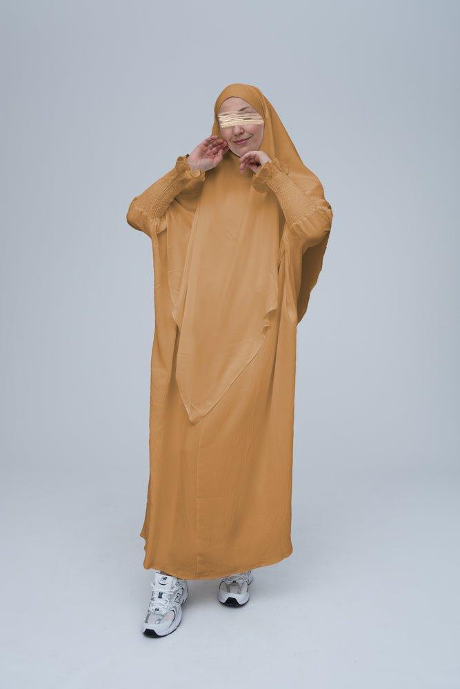 Premium Khaki Prayer Gown for Umrah & Salah - Modest Islamic Prayer Dress for Women, Comfortable & Breathable Fabric for Hajj, Mosque & Home Worship