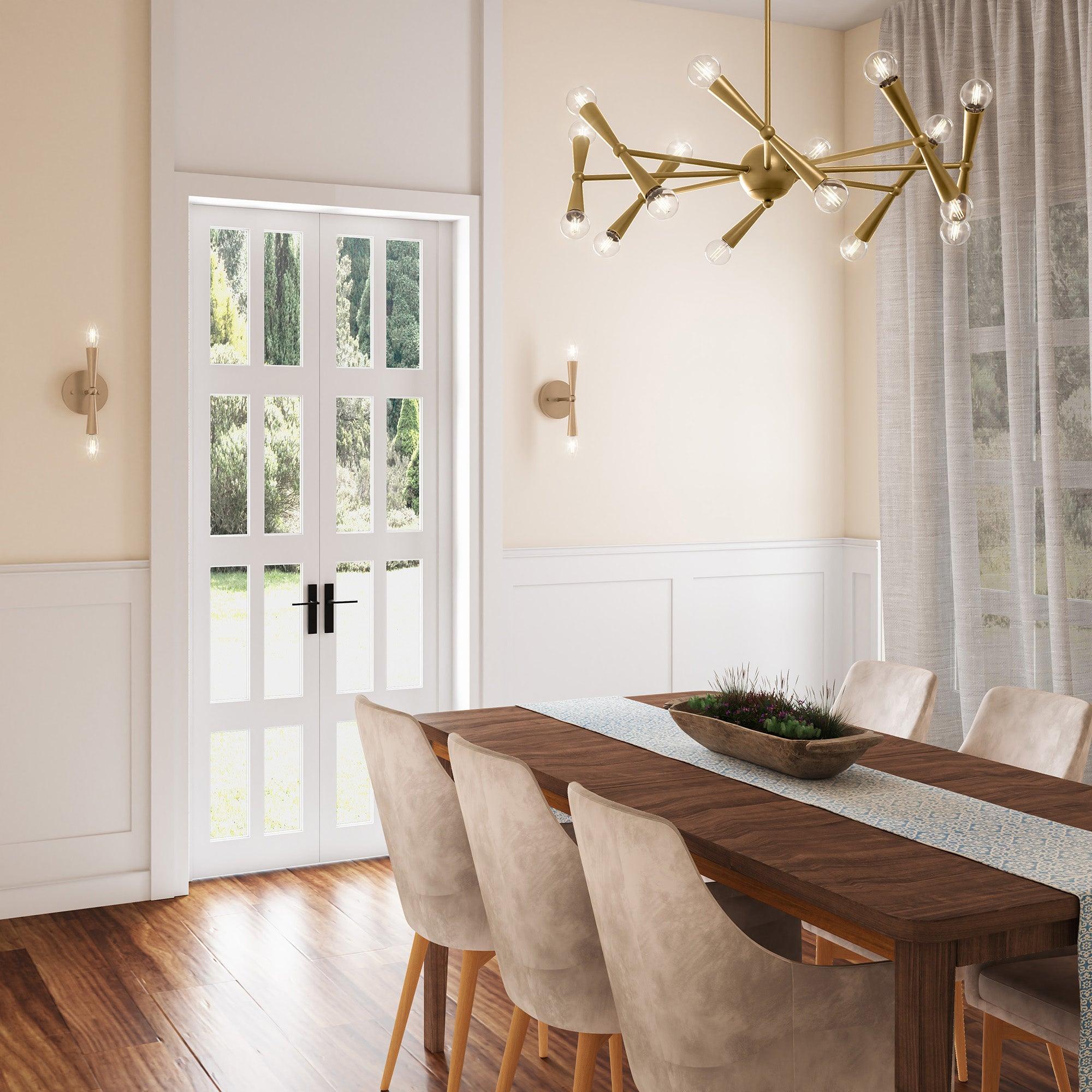 Vintage Gold Wall Sconce - Mid Century Modern 2-Light Fixture for Bedroom, Living Room & Hallway Lighting