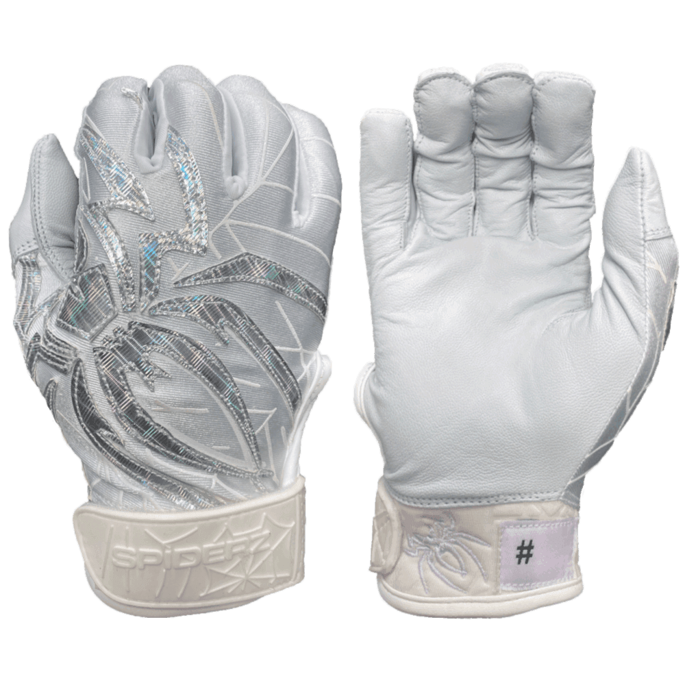 2022 Spiderz PRIZM Batting Gloves - White/Silver Baseball Gloves for Men & Women - Enhanced Grip & Comfort for Training, Games & Practice