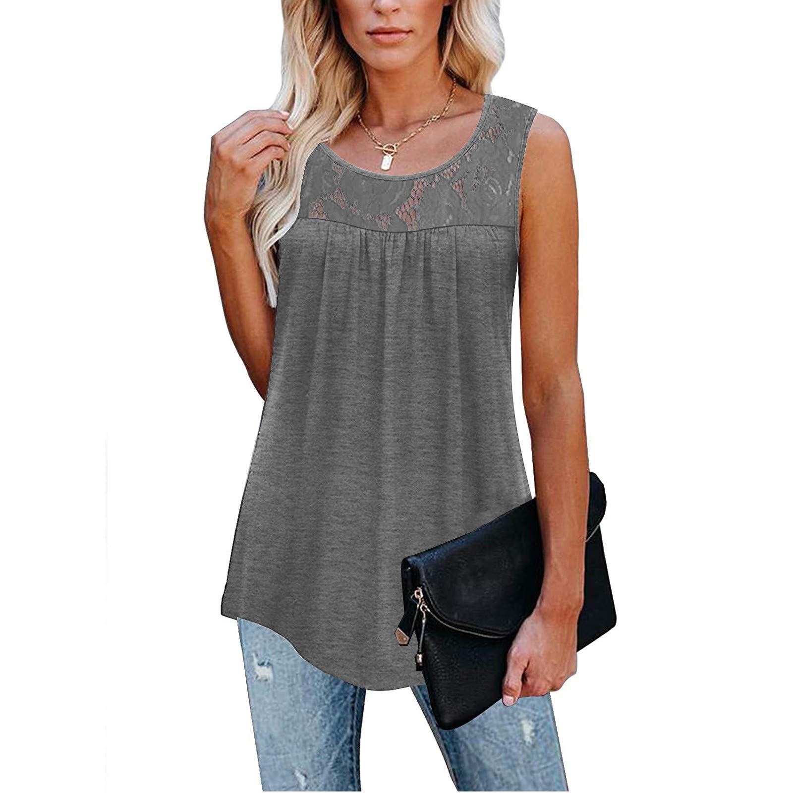 Women's Casual Sleeveless Lace Tank Top with Ruffle Detail - Loose Fit Tunic Blouse for Summer, Yoga, Beach & Everyday Wear