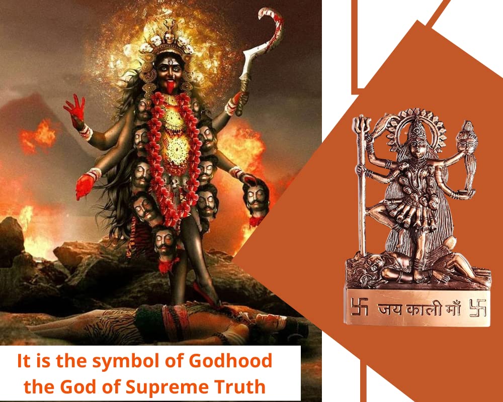 Handmade Kali Goddess Statue Standing on Shiv - Spiritual Mix Metal Sculpture for Home Altar, Meditation & Hindu Devotional Decor