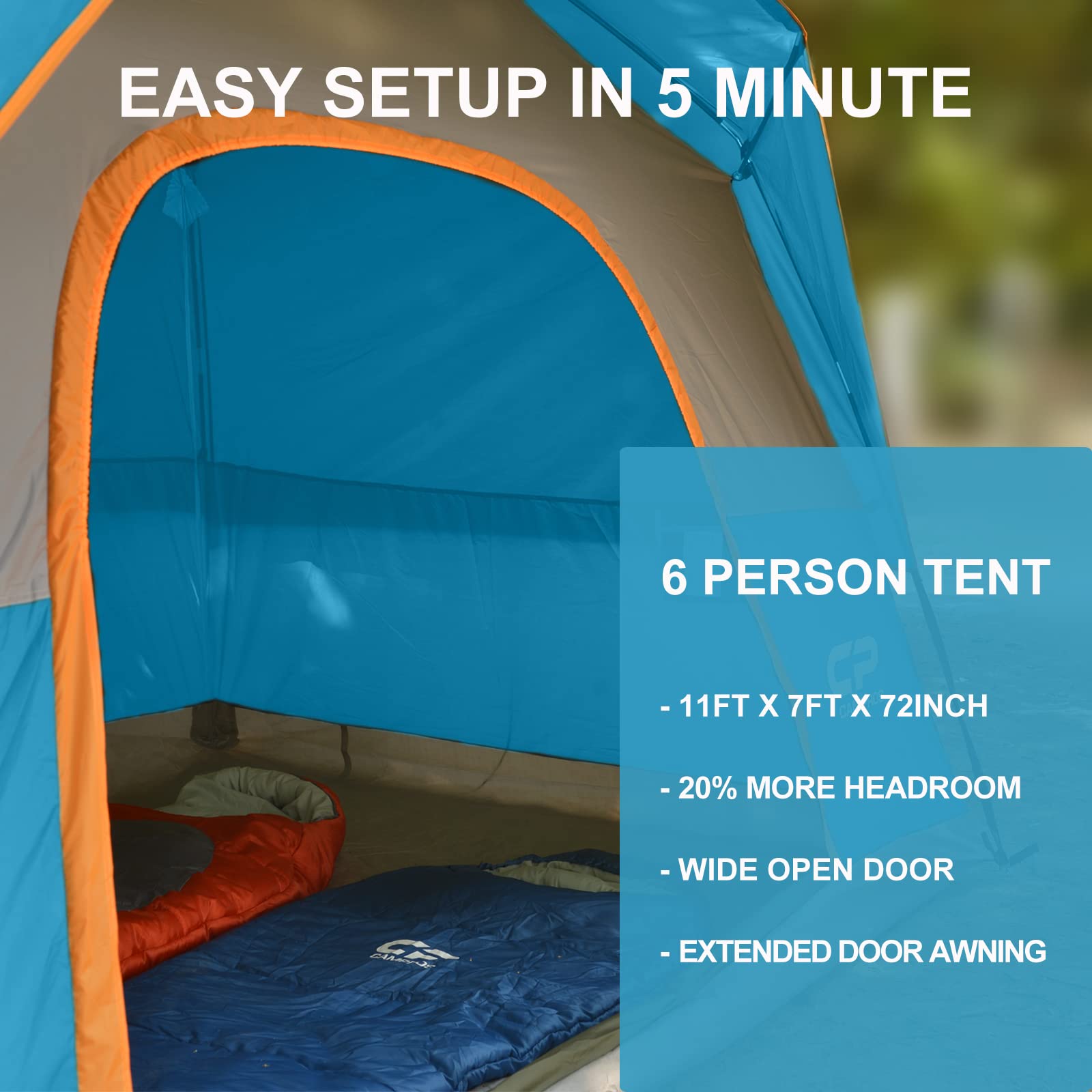 CAMPROS CP Tent - 3/4/6/8 Person Waterproof Camping Tent with Rainfly, Windproof Family Dome Tent, Large Mesh Windows & Wide Door for Easy Setup | Portable with Carry Bag | Perfect for Family Camping, Hiking & Outdoor Adventures