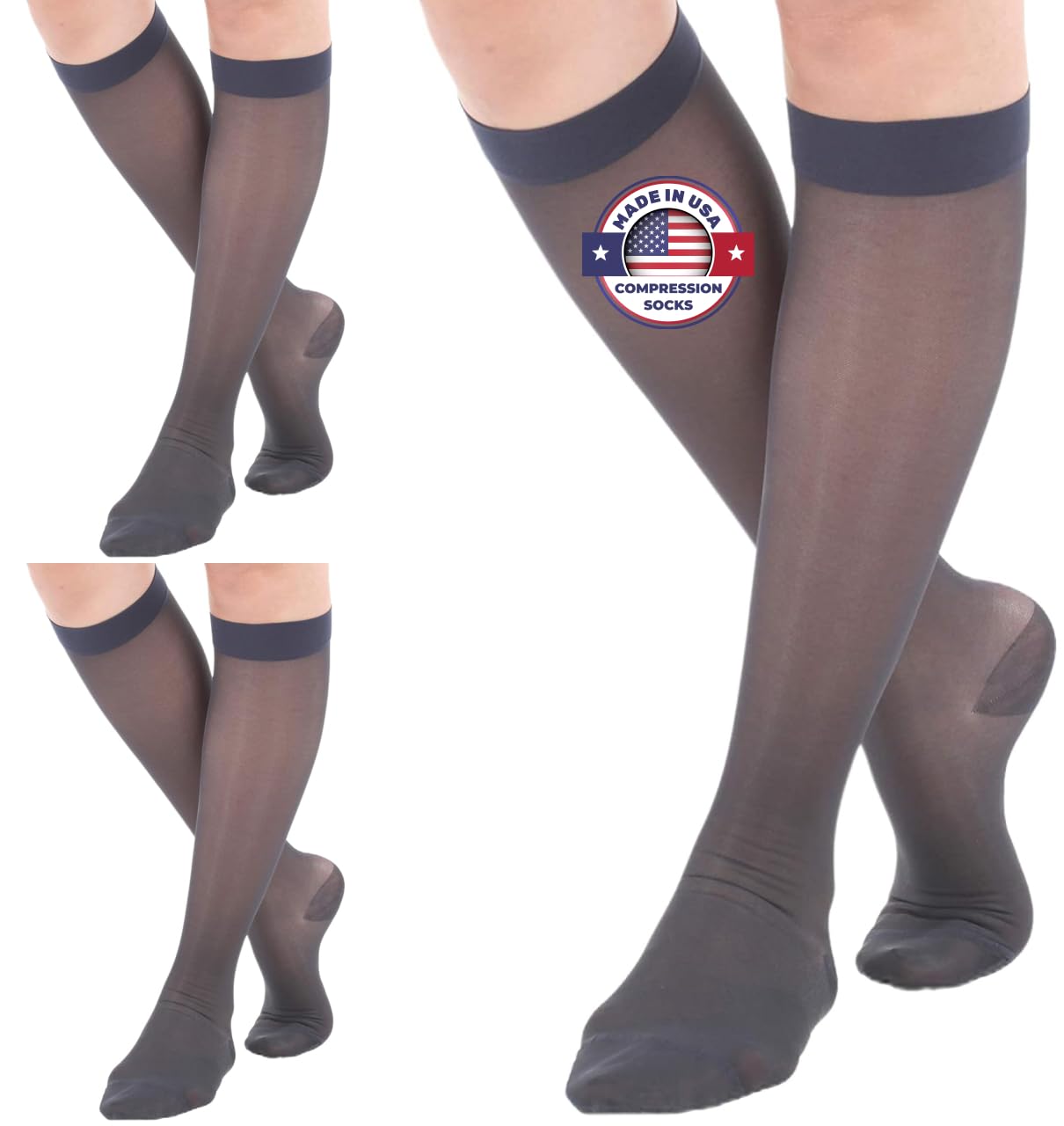 Absolute Support 15-20mmHg Sheer Compression Stockings for Women (3 Pack) - USA Made Medical Socks for Varicose Veins, Circulation & Travel Comfort