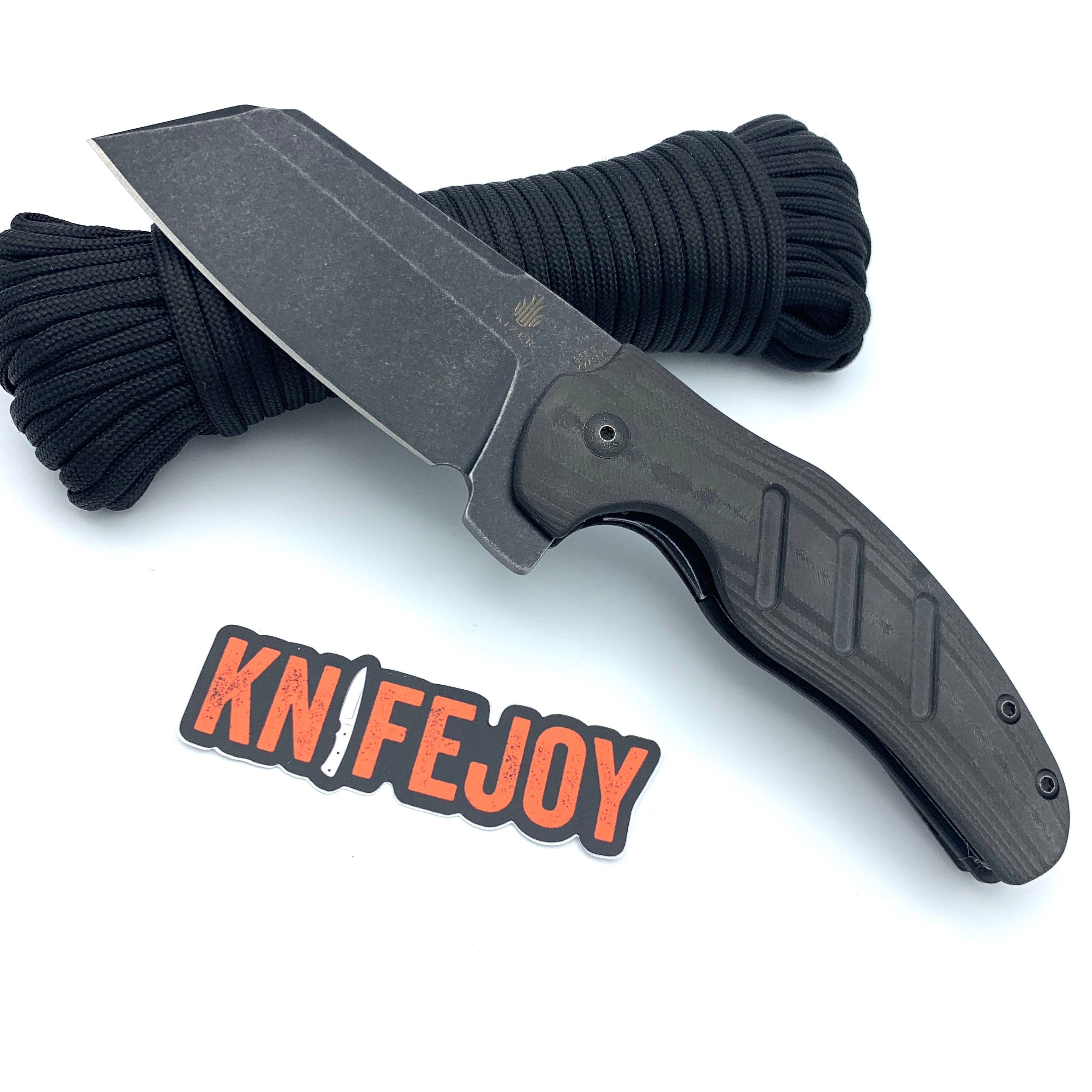 Kizer C01C Sheepdog Ki4488A3 Folding Pocket Knife - Carbon Fiber Handle, Frame Lock, Black Stonewash Blade - EDC, Outdoor, Camping & Survival Gear
