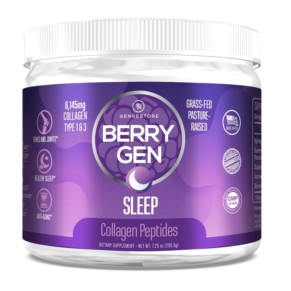 Berry Gen Sleep (3) | Natural Sleep Aid Supplement with Grass-Fed Collagen Peptides Type 1 & 3 | Non-GMO, Gluten Free | 205.5 Grams | Promotes Relaxation & Deep Sleep for Better Rest